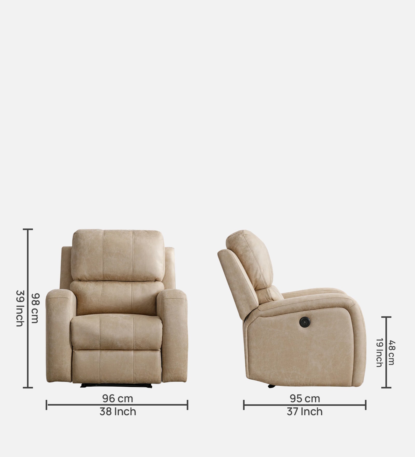 Mason Leatherette 1 Seater Motorized Recliner In Beige Faux Leather Finish - Febonic Living