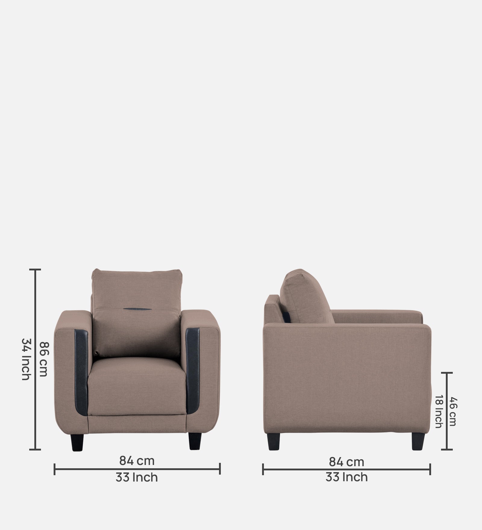 Perry Fabric 1 Seater Sofa In Kadhi Beige Colour - Febonic Living