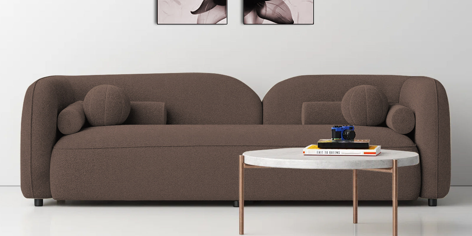 Corny Boucle Fabric 3 Seater Sofa In Truffle Brown Colour - Febonic Living