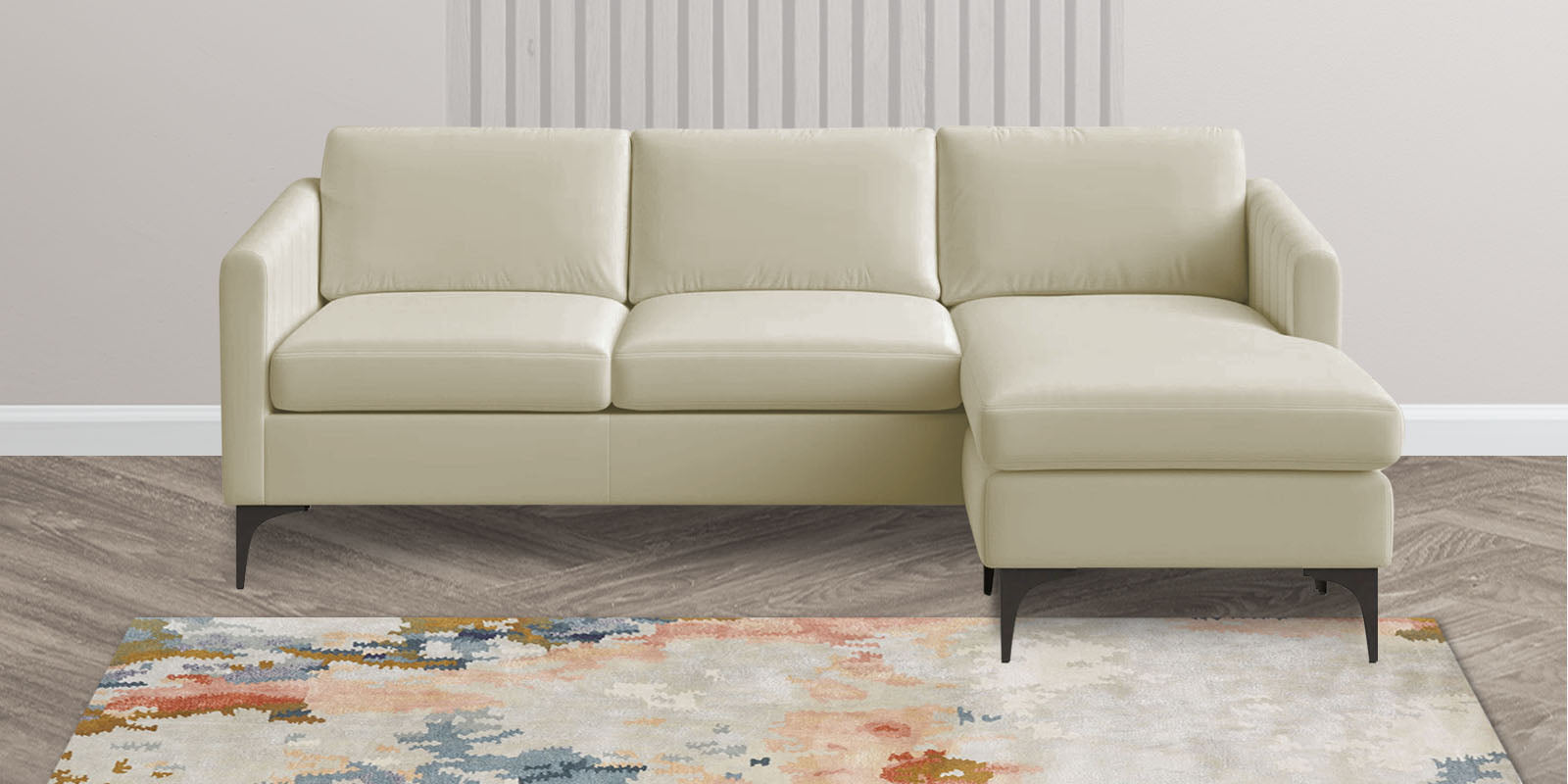 Haru Fabric LHS Sectional Sofa (2+Lounger) In Warm White Colour - Febonic Living
