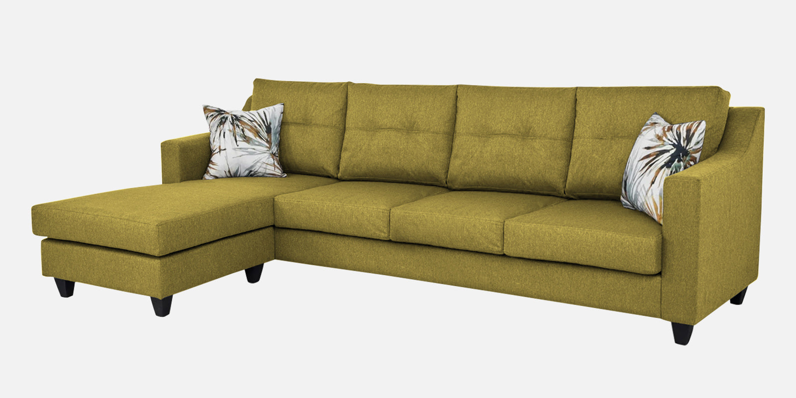 Welly Fabric RHS Sectional Sofa (3+Lounger) In Parrot Green Colour - Febonic Living