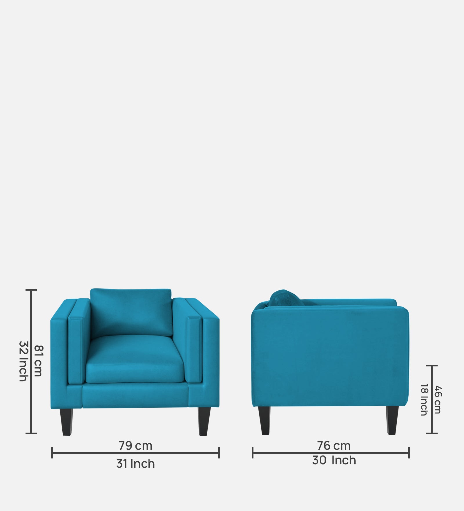 Jasper Velvet 1 Seater Sofa In Aqua blue Colour - Febonic Living