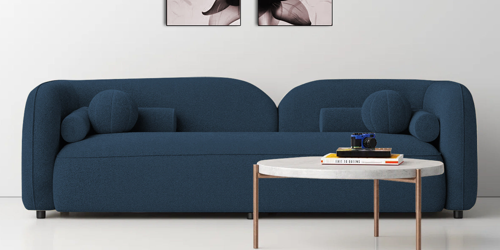 Corny Boucle Fabric 3 Seater Sofa In Classic Blue Colour - Febonic Living