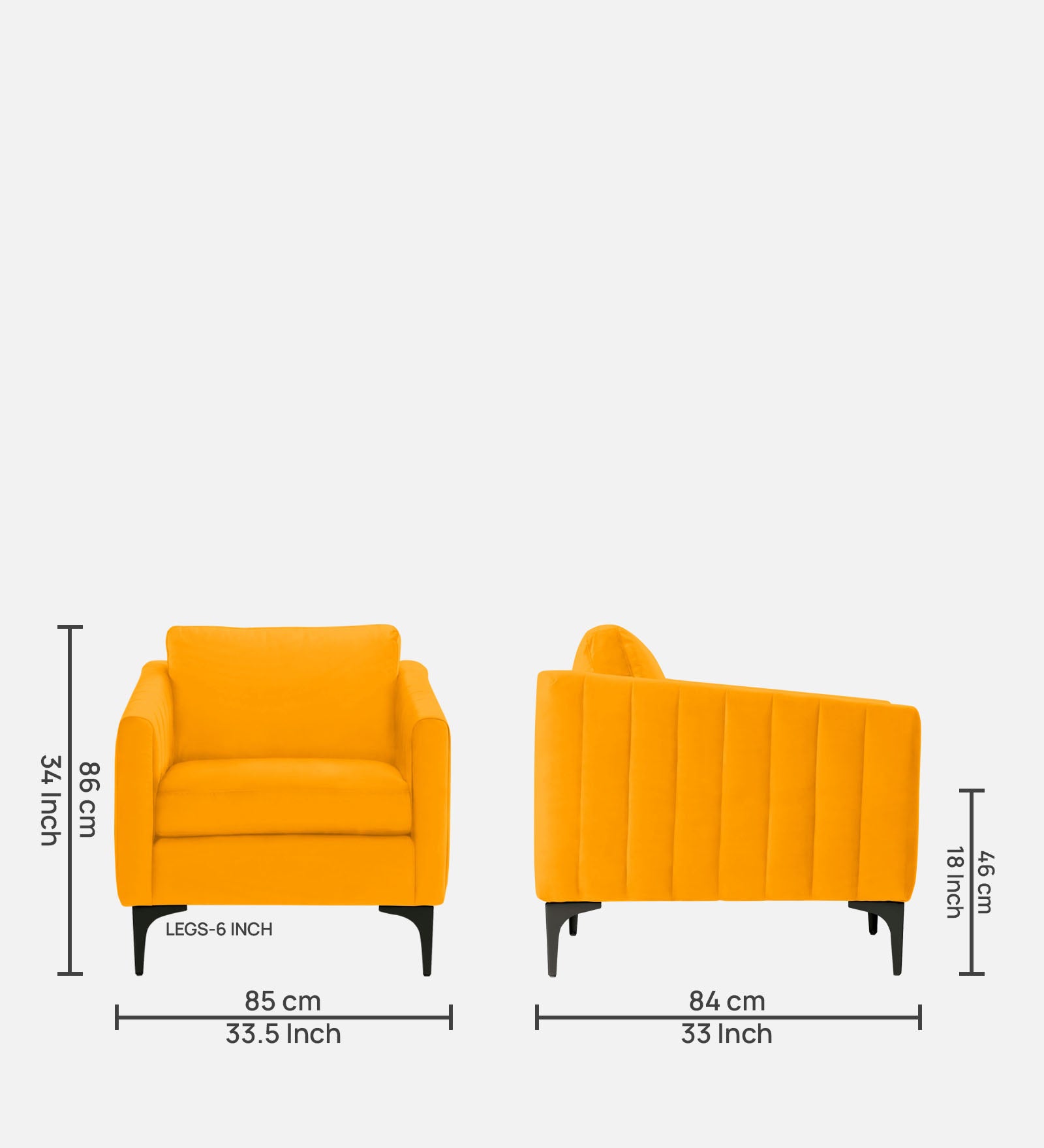 Haru Velvet 1 Seater Sofa In Saffron yellow Colour - Febonic Living