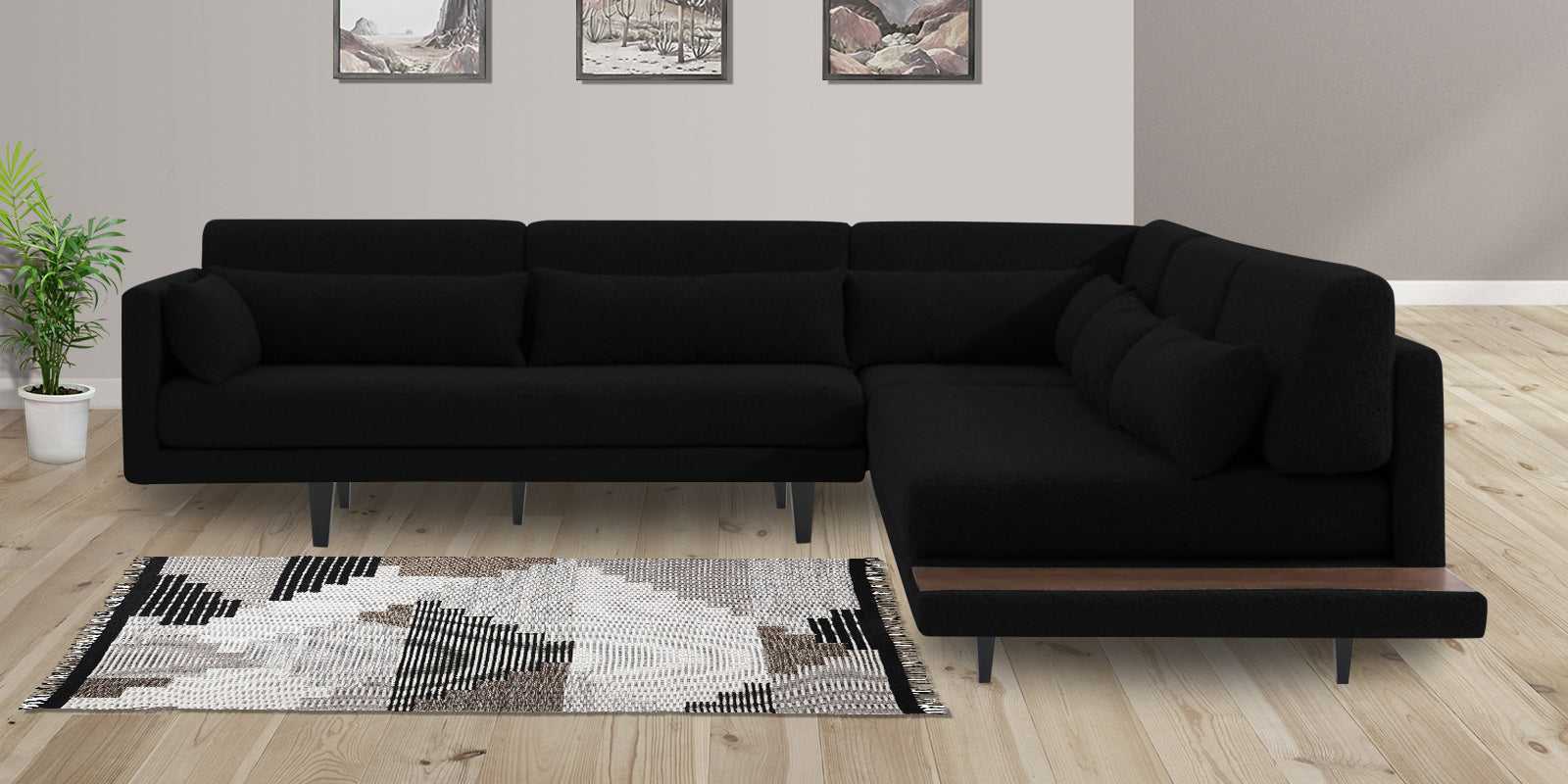 Malta Fabric 6 Seater LHS Corner Sofa In Zed Black Colour - Febonic Living
