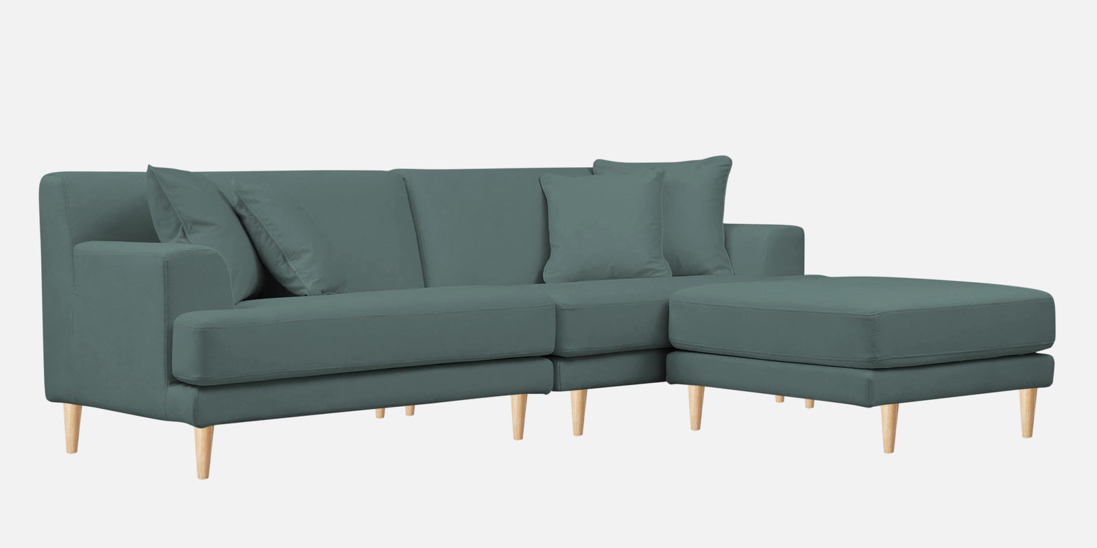 Woody Fabric LHS Sectional Sofa (3+Lounger) In Pista Green Colour - Febonic Living