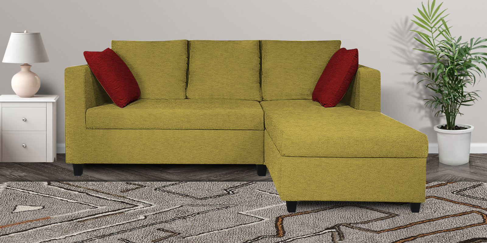 Nebula Fabric LHS Sectional Sofa (2+Lounger) In Parrot Green Colour - Febonic Living