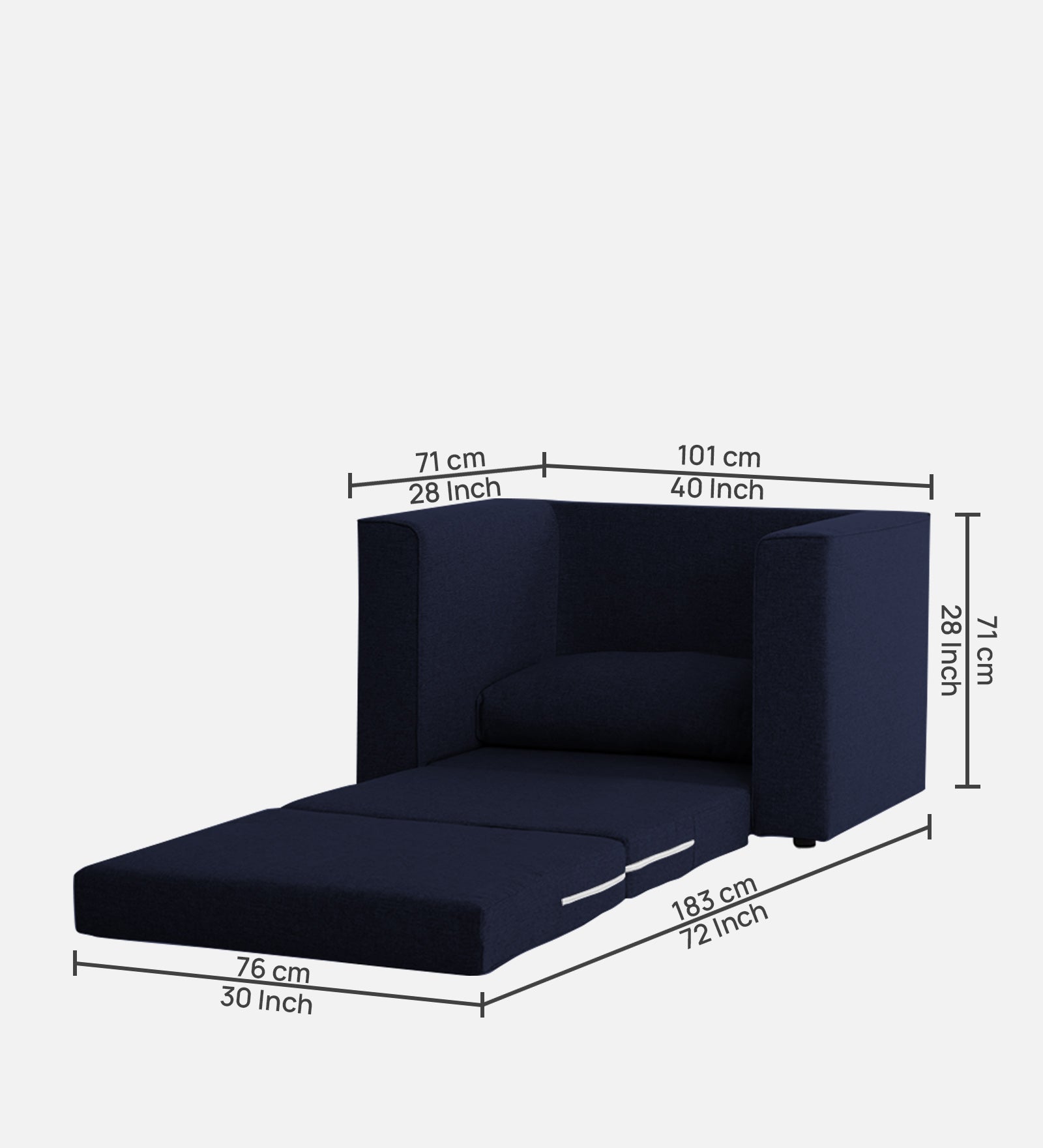 Kenia Fabric 1 Seater Foldable Sofa Cum Bed In Royal Blue Colour - Febonic Living