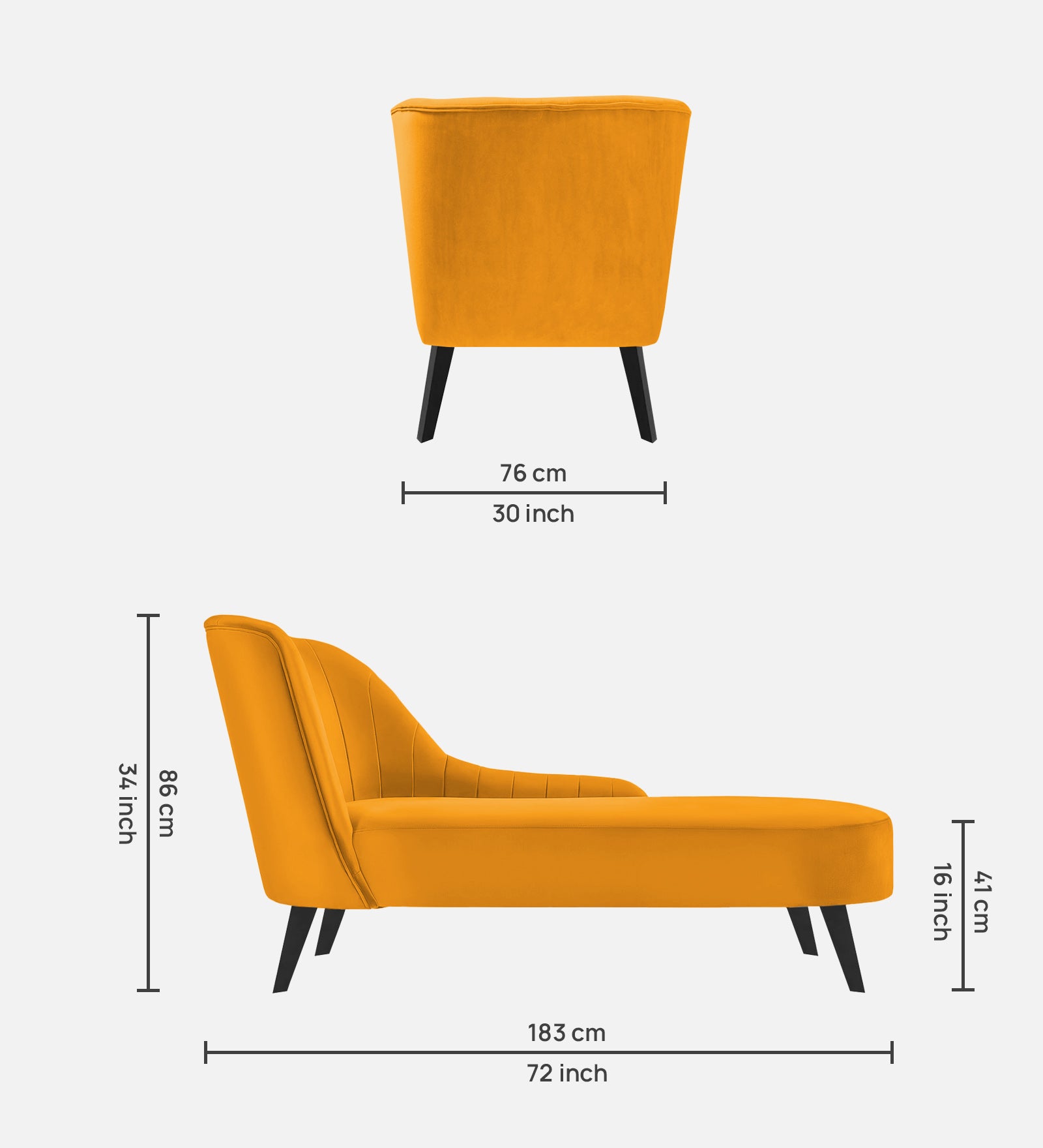 Flora Velvet RHS Chaise Lounger In Saffron Yellow Colour - Febonic Living