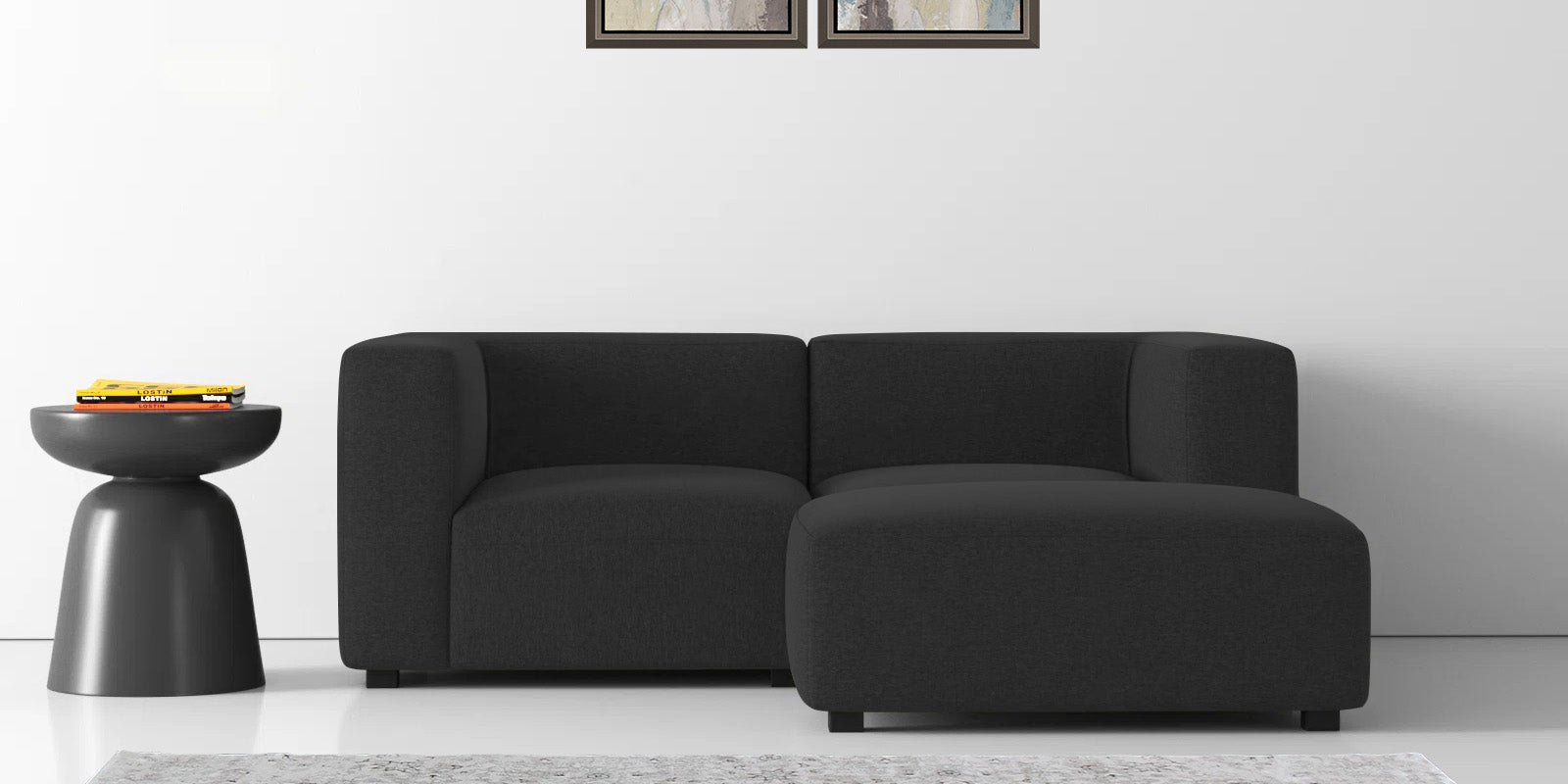 Dora Velvet LHS Sectional Sofa (2+Ottoman Lounger) In Davy grey Colour - Febonic Living