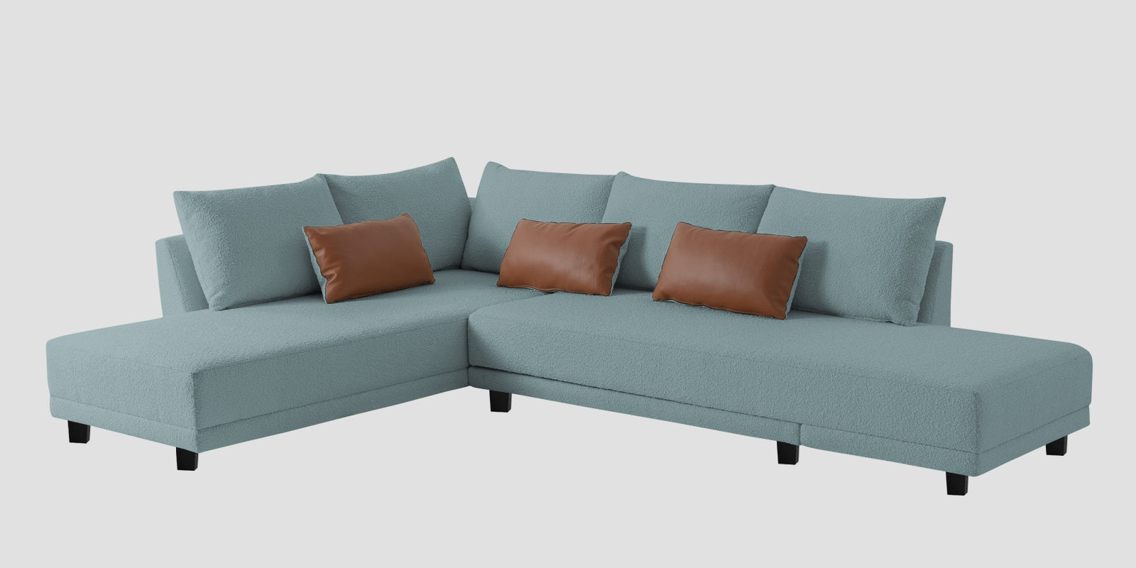 Ira Boucle Fabric RHS 6 Seater Convertible Sofa Cum Bed In Stormy Blue Colour - Febonic Living