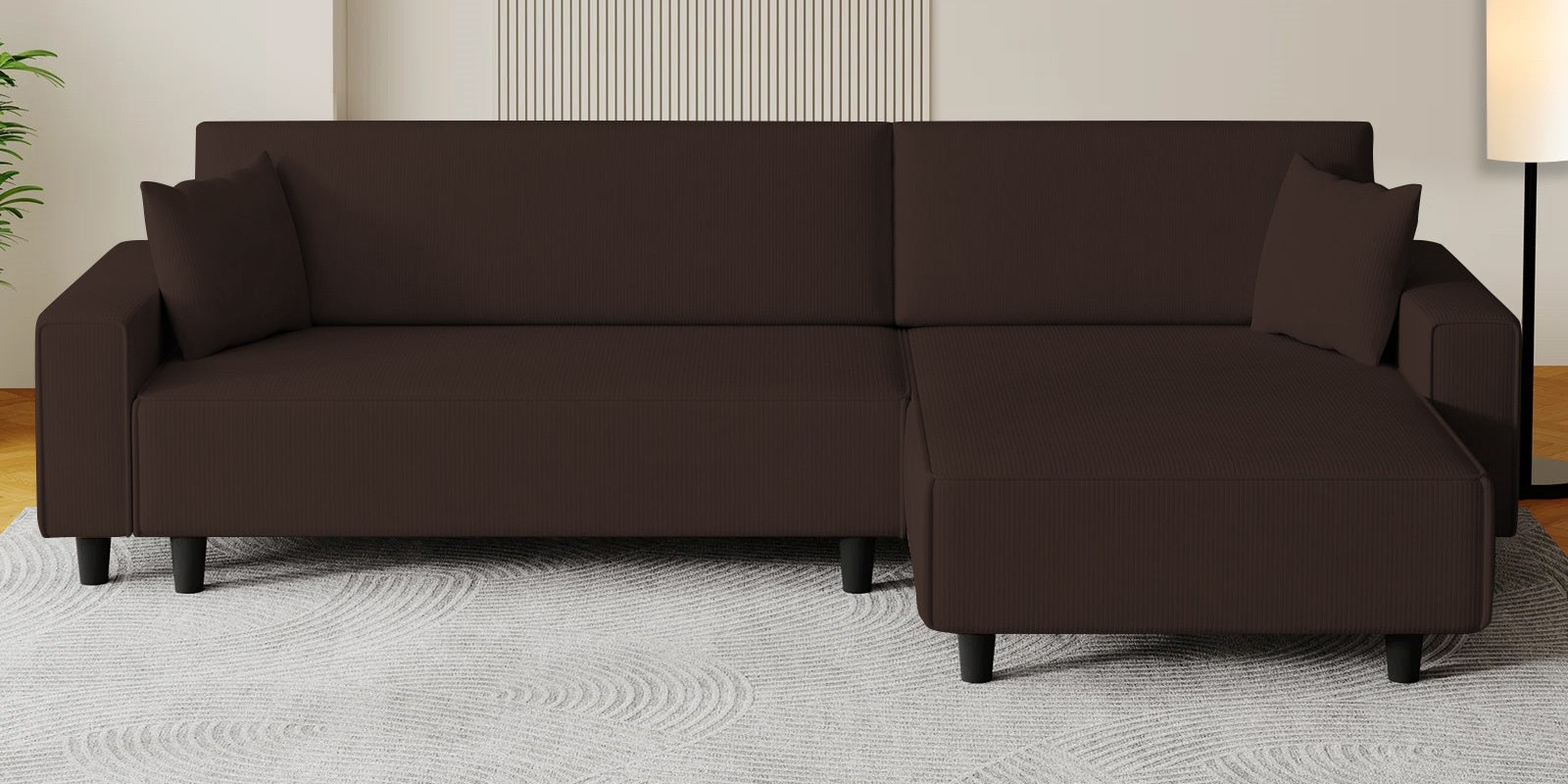 Peach Fabric LHS 6 Seater Sofa Cum Bed With Storage In Coffee Brown Colour - Febonic Living