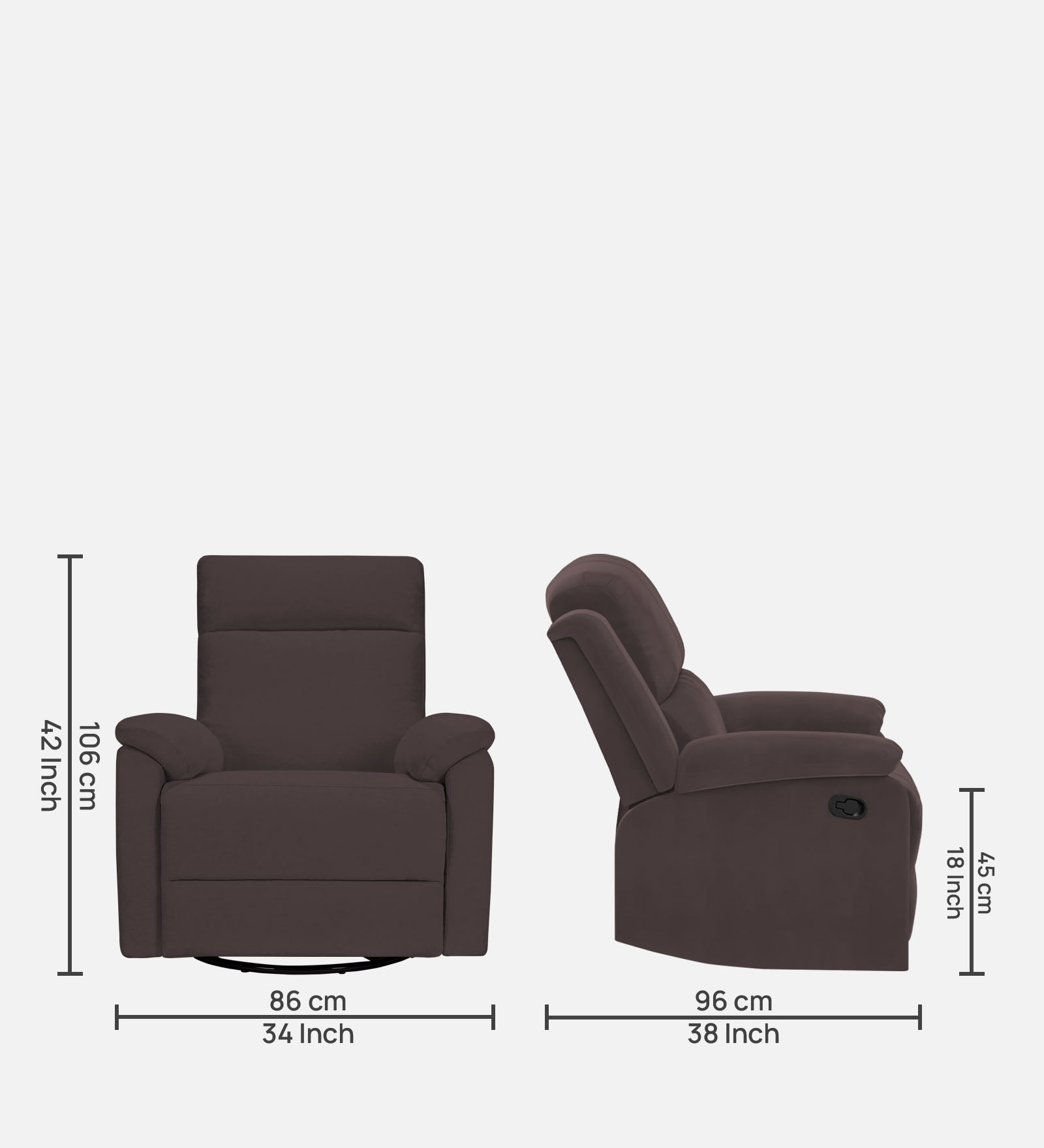 Mandy Fabric 1 Seater Manual Recliner In Mocha Brown Colour - Febonic Living