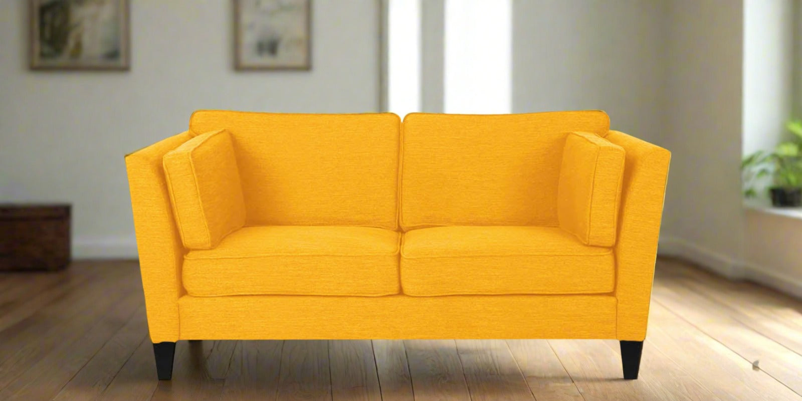 Nigar Fabric 2 Seater Sofa in Bold Yellow Colour