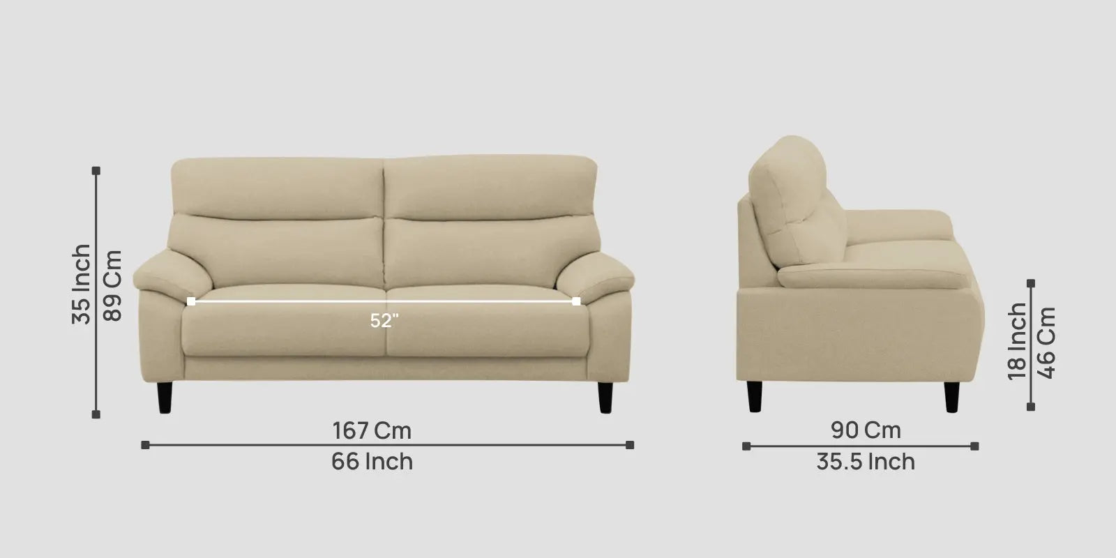 Zibby Fabric 2 Seater Sofa In Cotton Beige Colour Febonic Living