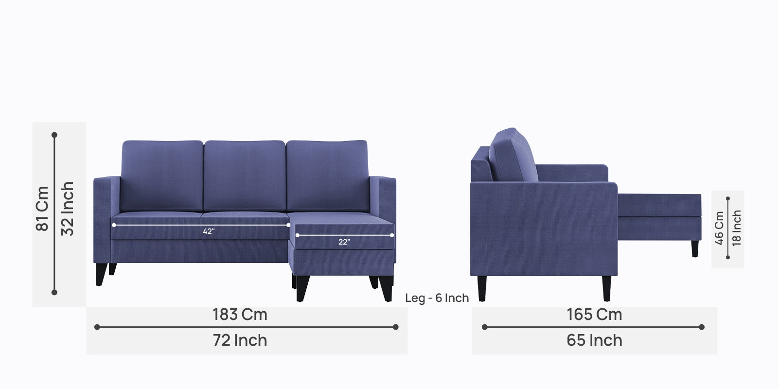 Nori Fabric LHS Sectional Sofa (2+Lounger) In Slate Blue Colour - Febonic Living