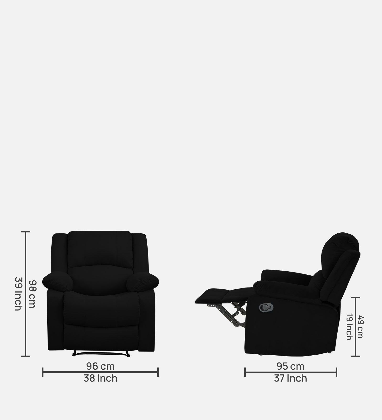 Lexi Fabric 1 Seater Motorized Recliner In Adam Black Colour - Febonic Living