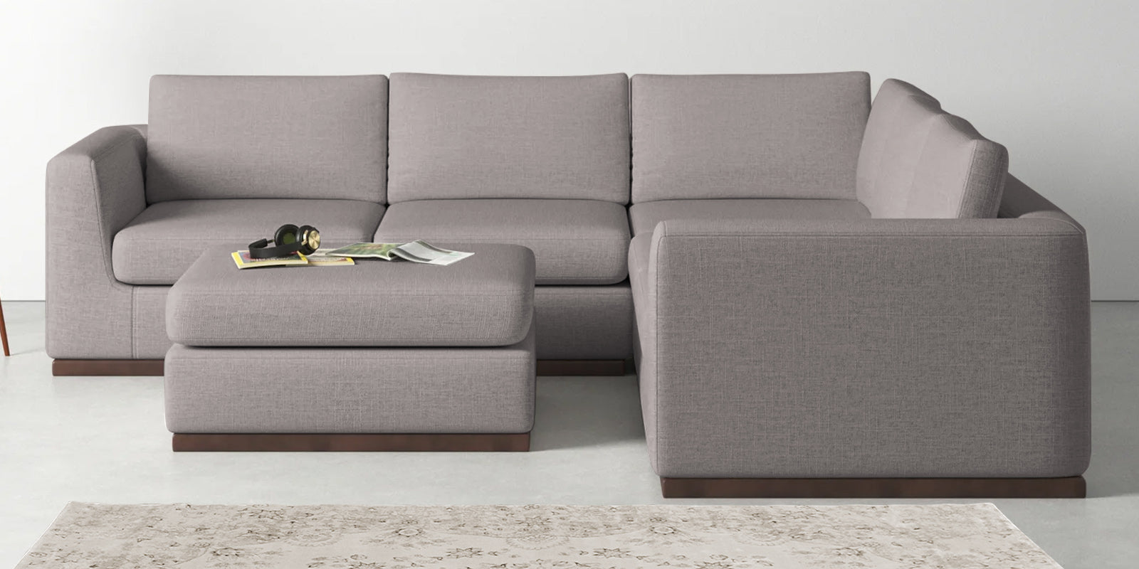 Freedom Velvet 6 Seater RHS Corner Sofa In Pearl Grey Colour With Ottoman - Febonic Living