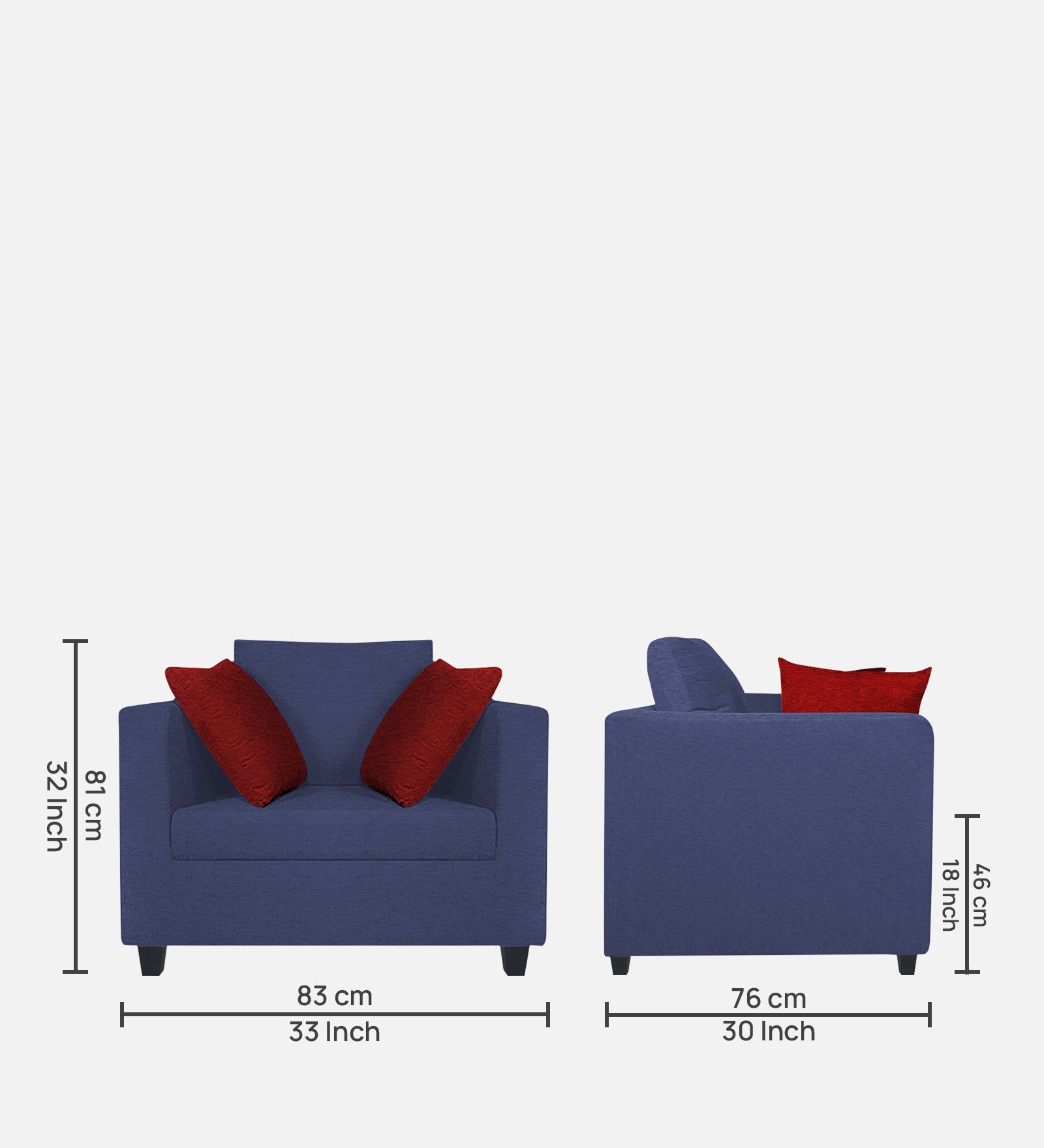Nuska Fabric 1 Seater Sofa In Slate Blue Colour - Febonic Living