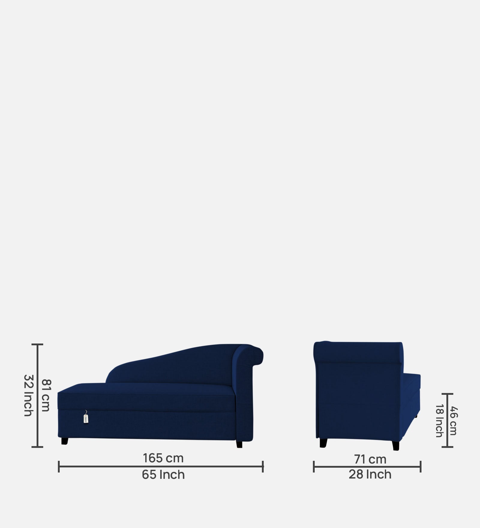 Toppy Fabric LHS Chaise Lounger In Royal Blue Colour With Storage - Febonic Living