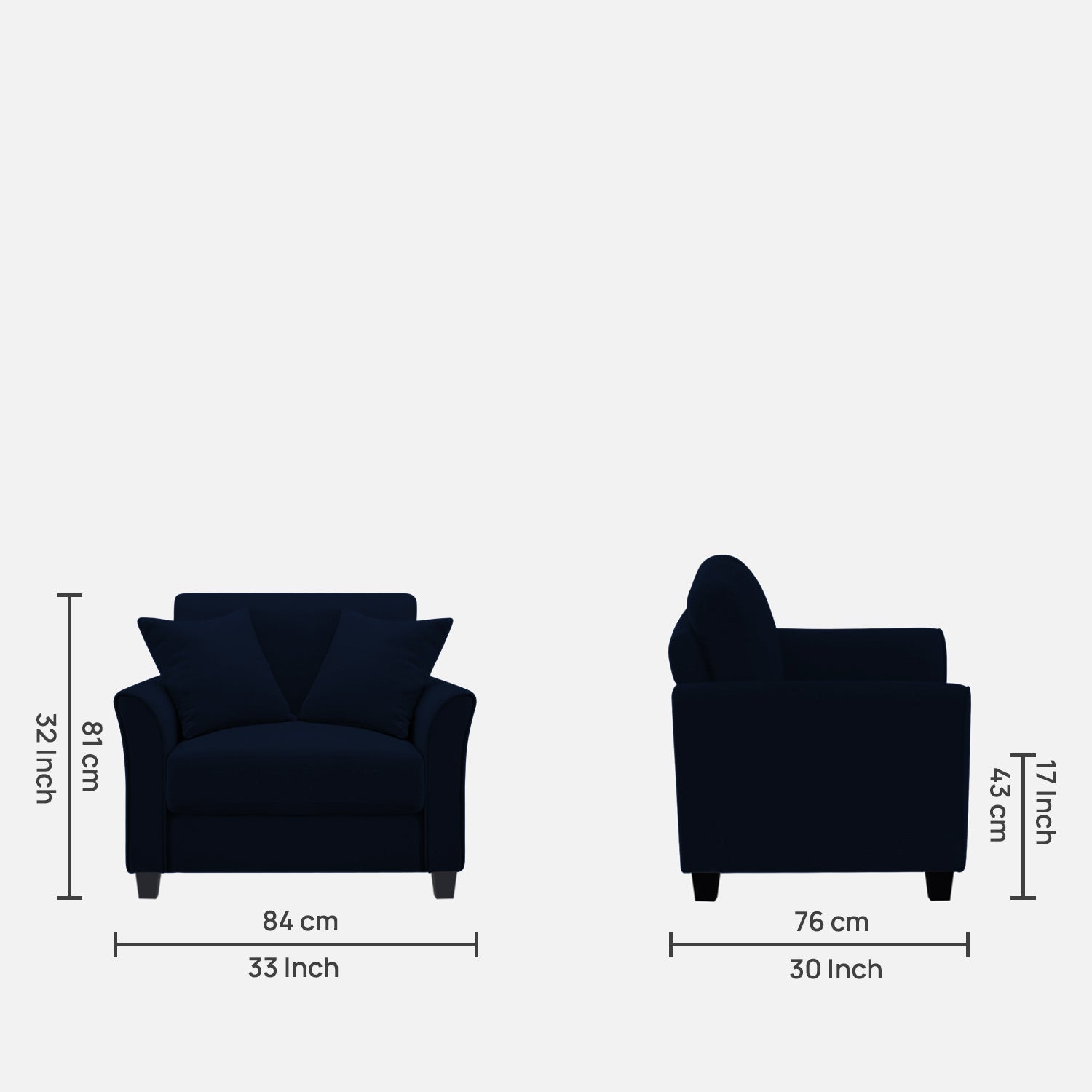Daroo Velvet 1 Seater Sofa In Dark Blue Colour