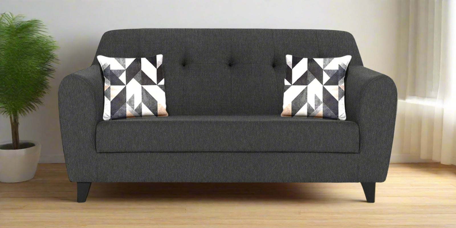 Melaan Fabric 2 Seater Sofa In Charcoal Grey Colour