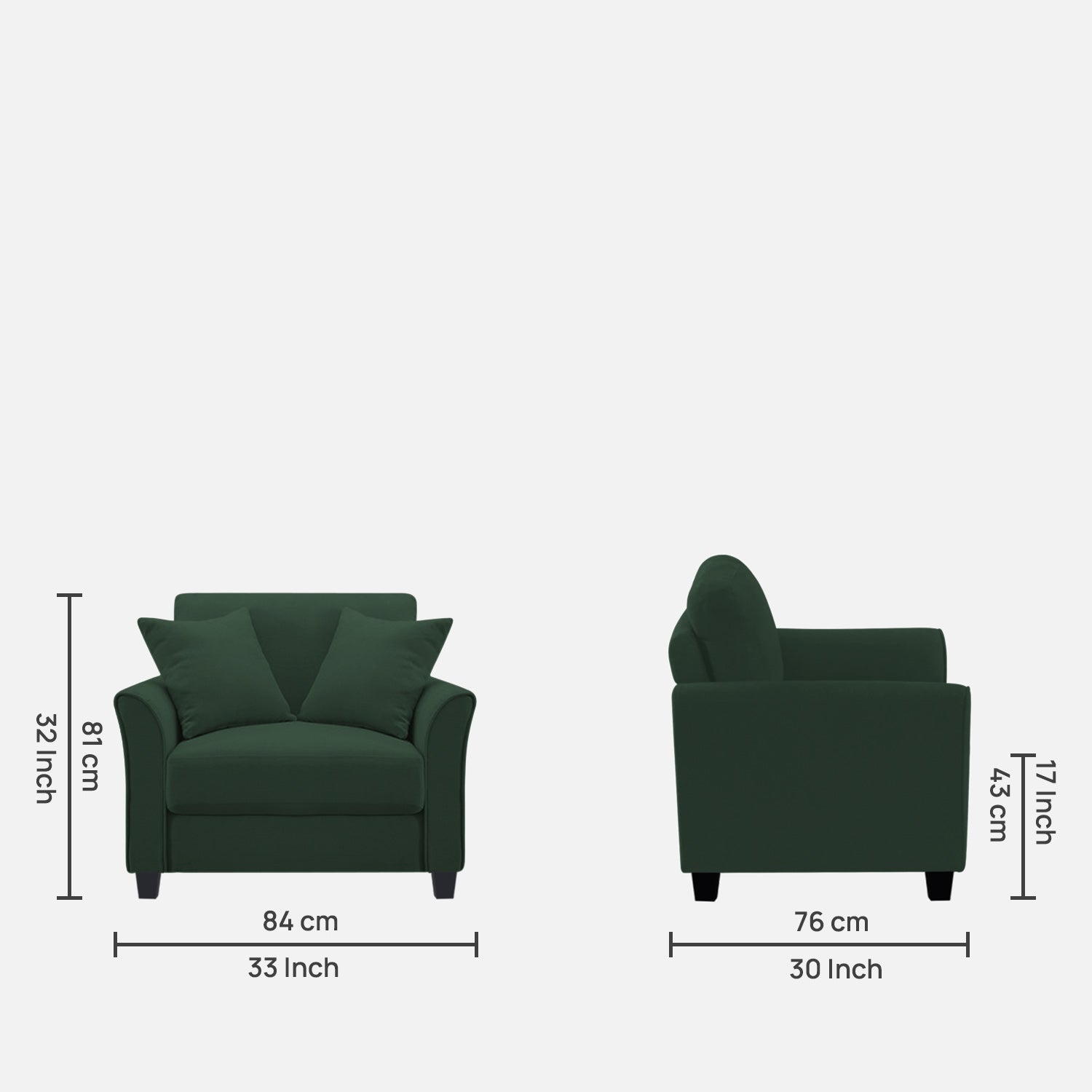 Daroo Velvet 1 Seater Sofa In Amazon Green Colour - Febonic Living