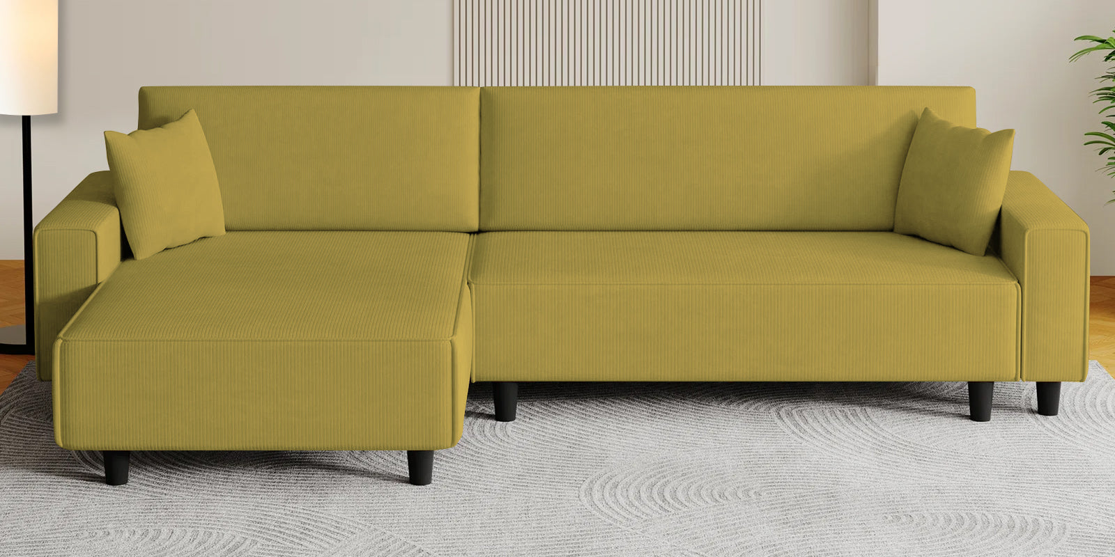 Peach Fabric RHS 6 Seater Sofa Cum Bed With Storage In Parrot Green Colour - Febonic Living