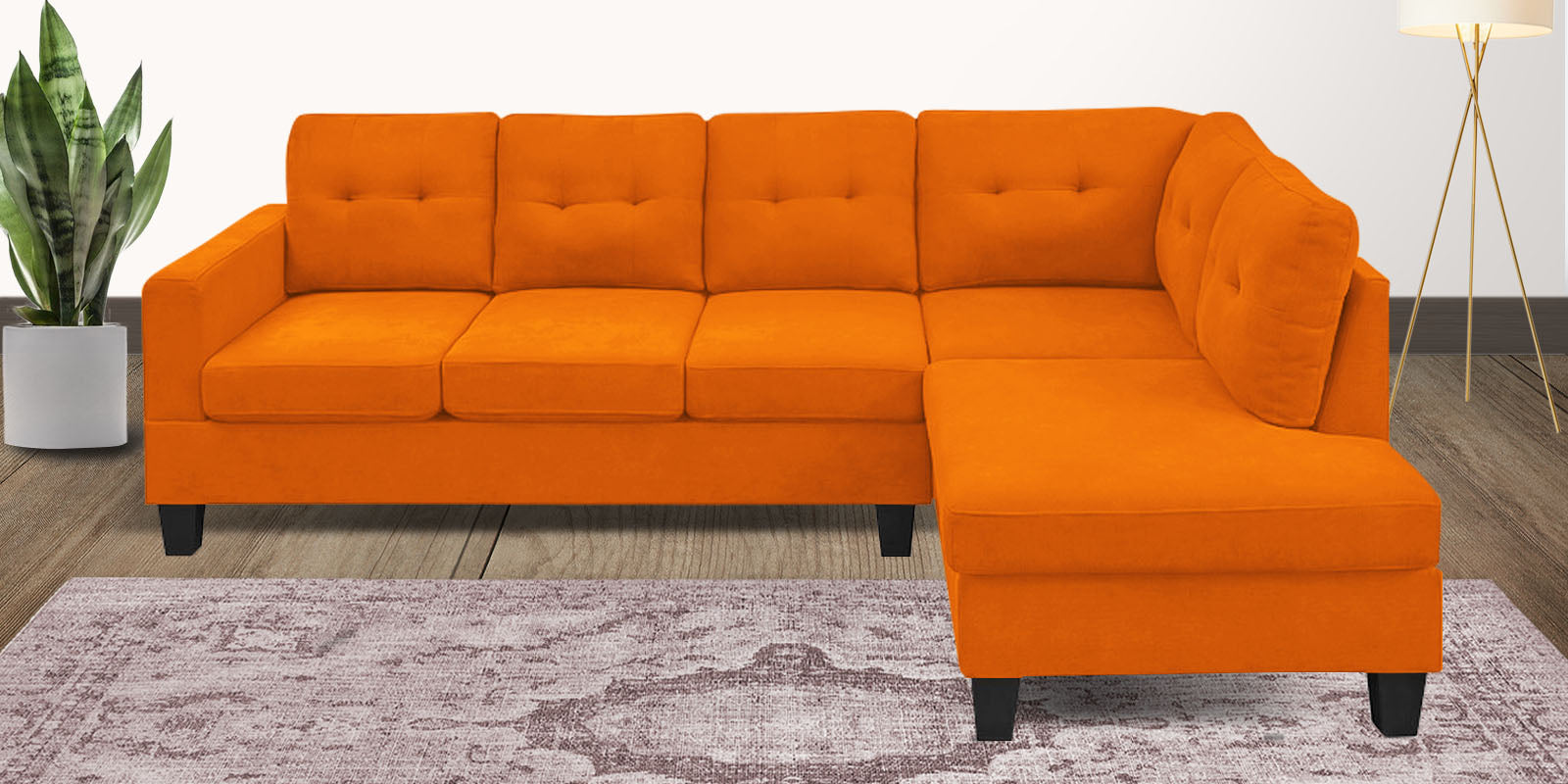 Thomas Fabric LHS Sectional Sofa (3+Lounger) In Vivid Orange Colour - Febonic Living