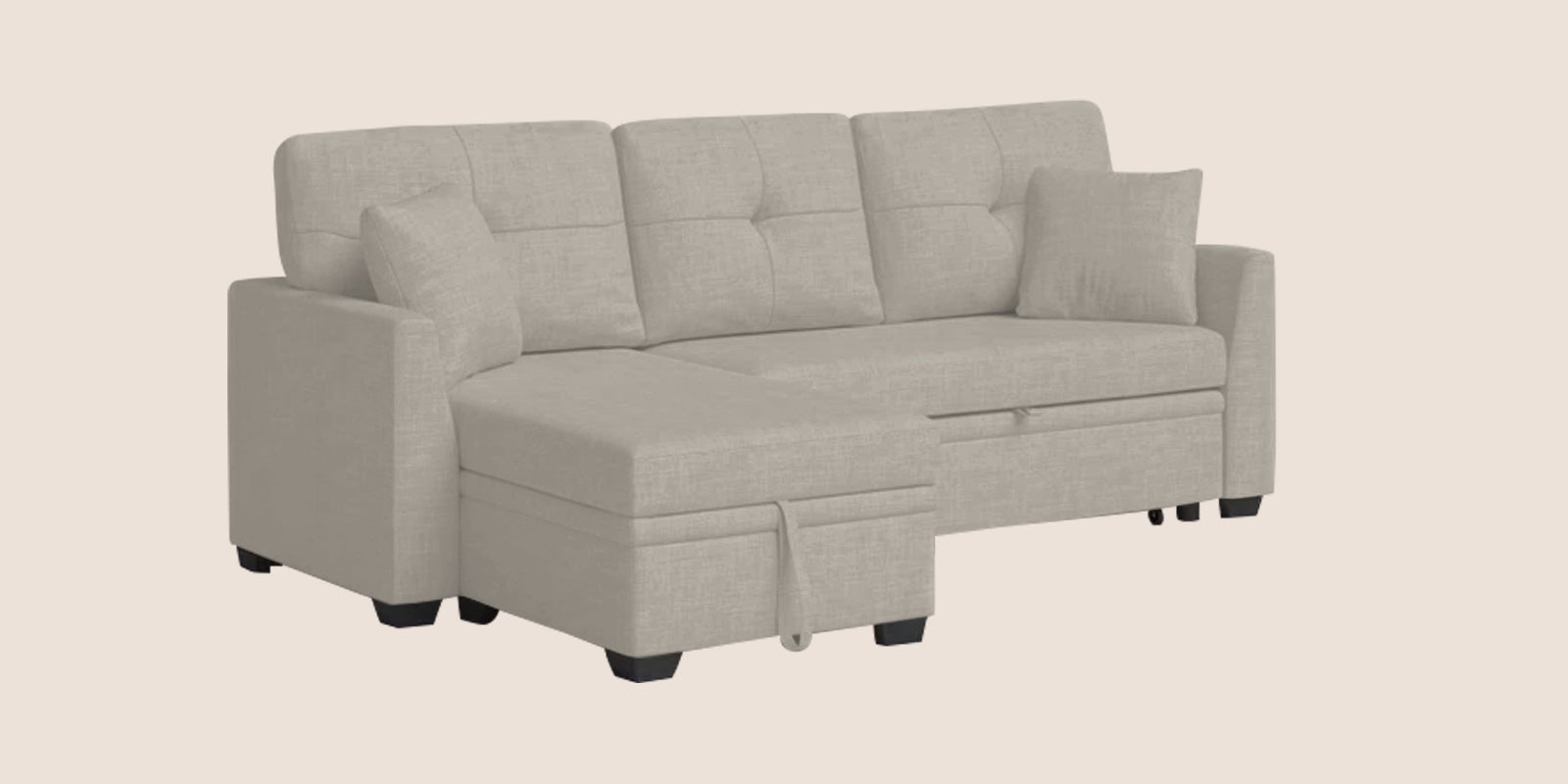 Jody Fabric 3 Seater Pull Out Sofa Cum Bed In Ash Grey Colour With Storage - Febonic Living