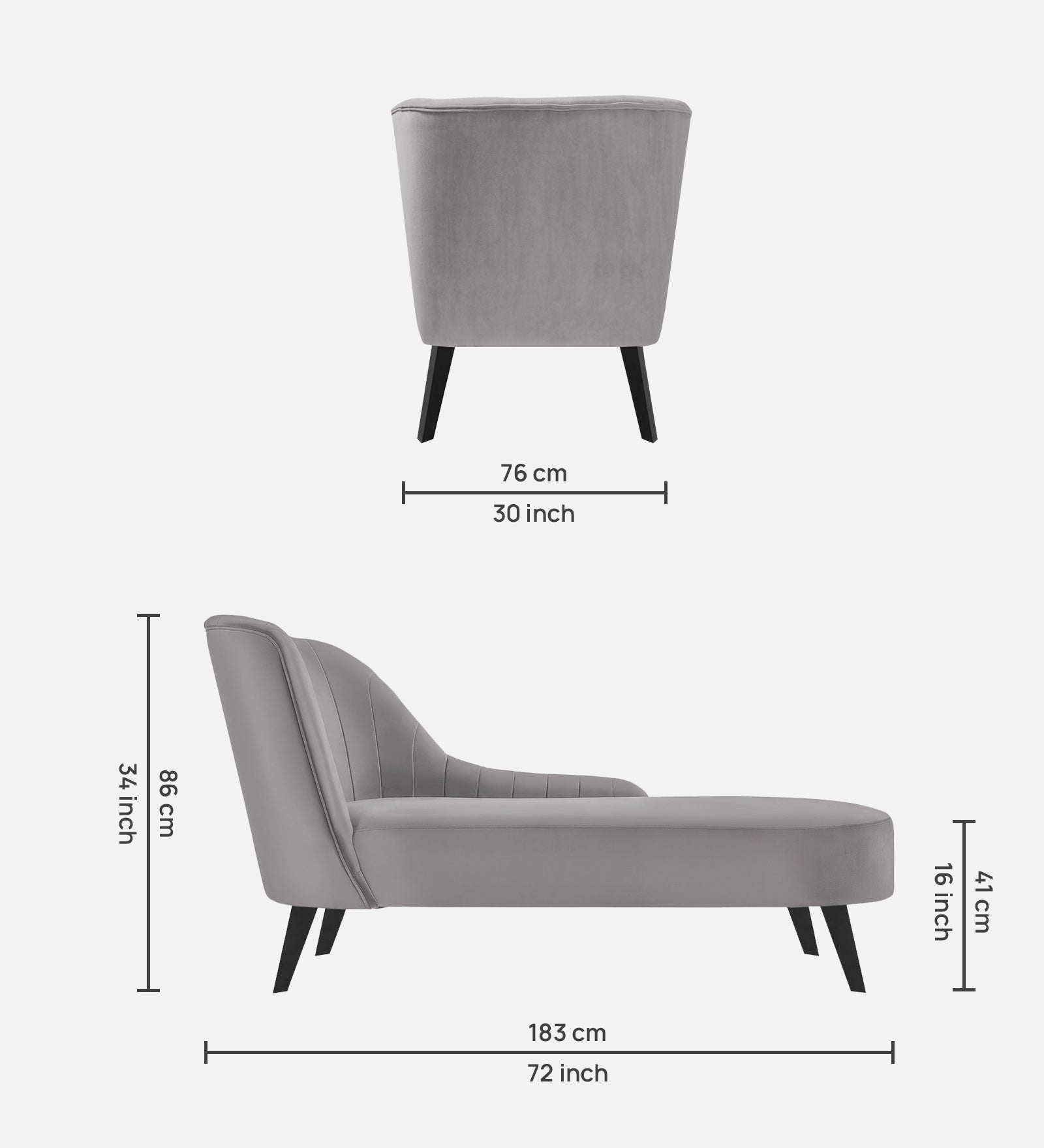 Flora Velvet RHS Chaise Lounger In Concrete Grey Colour - Febonic Living