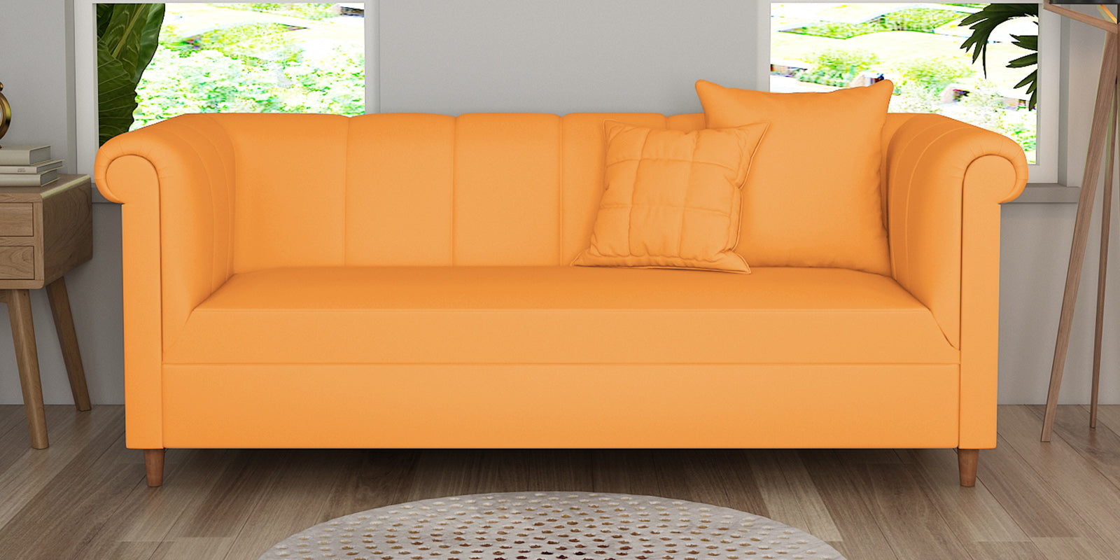 Rubi Velvet 3 Seater Sofa In Tangerine orange Colour - Febonic Living