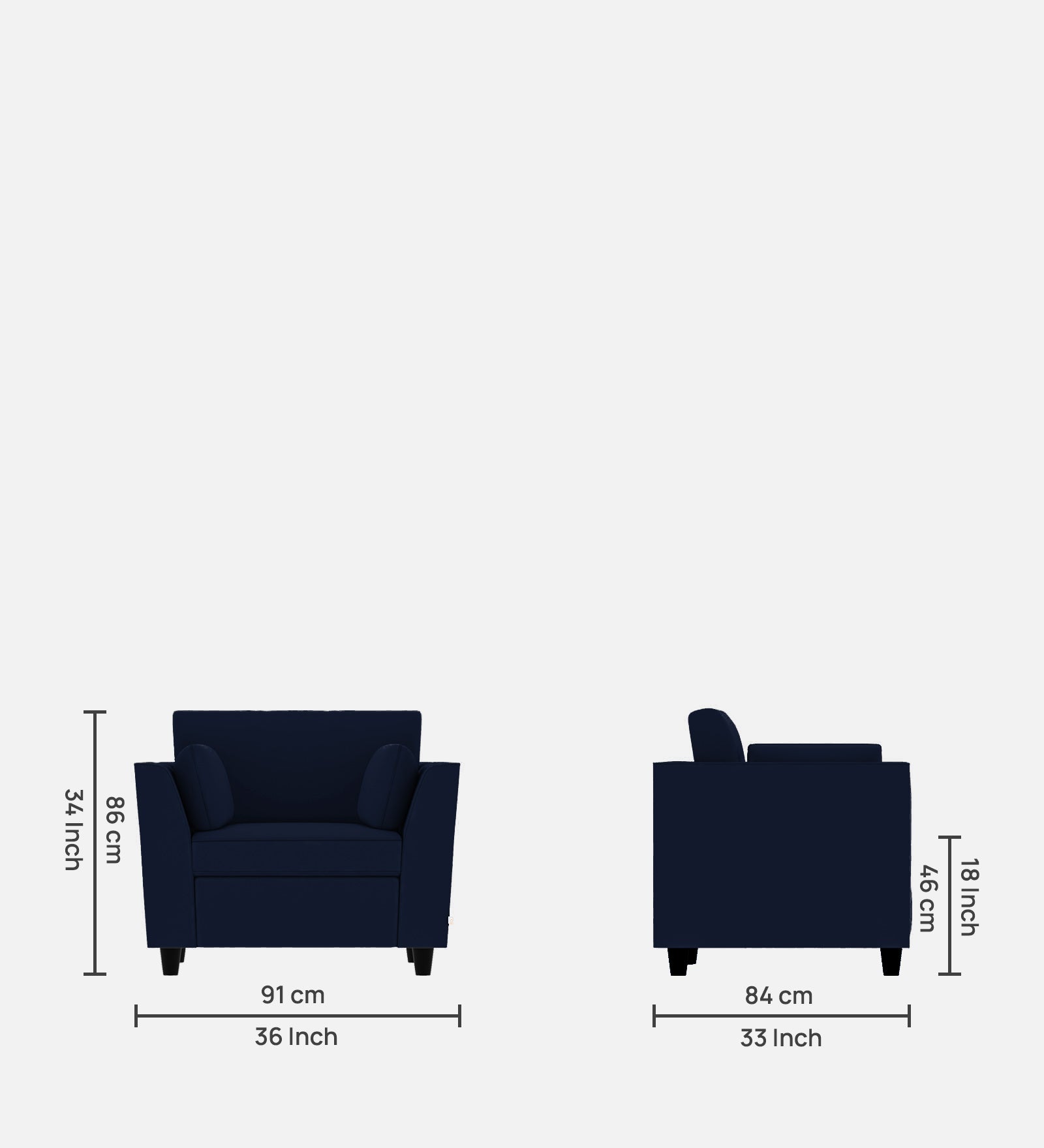 Bristo Velvet 1 Seater Sofa In Indigo Blue Colour With Storage - Febonic Living