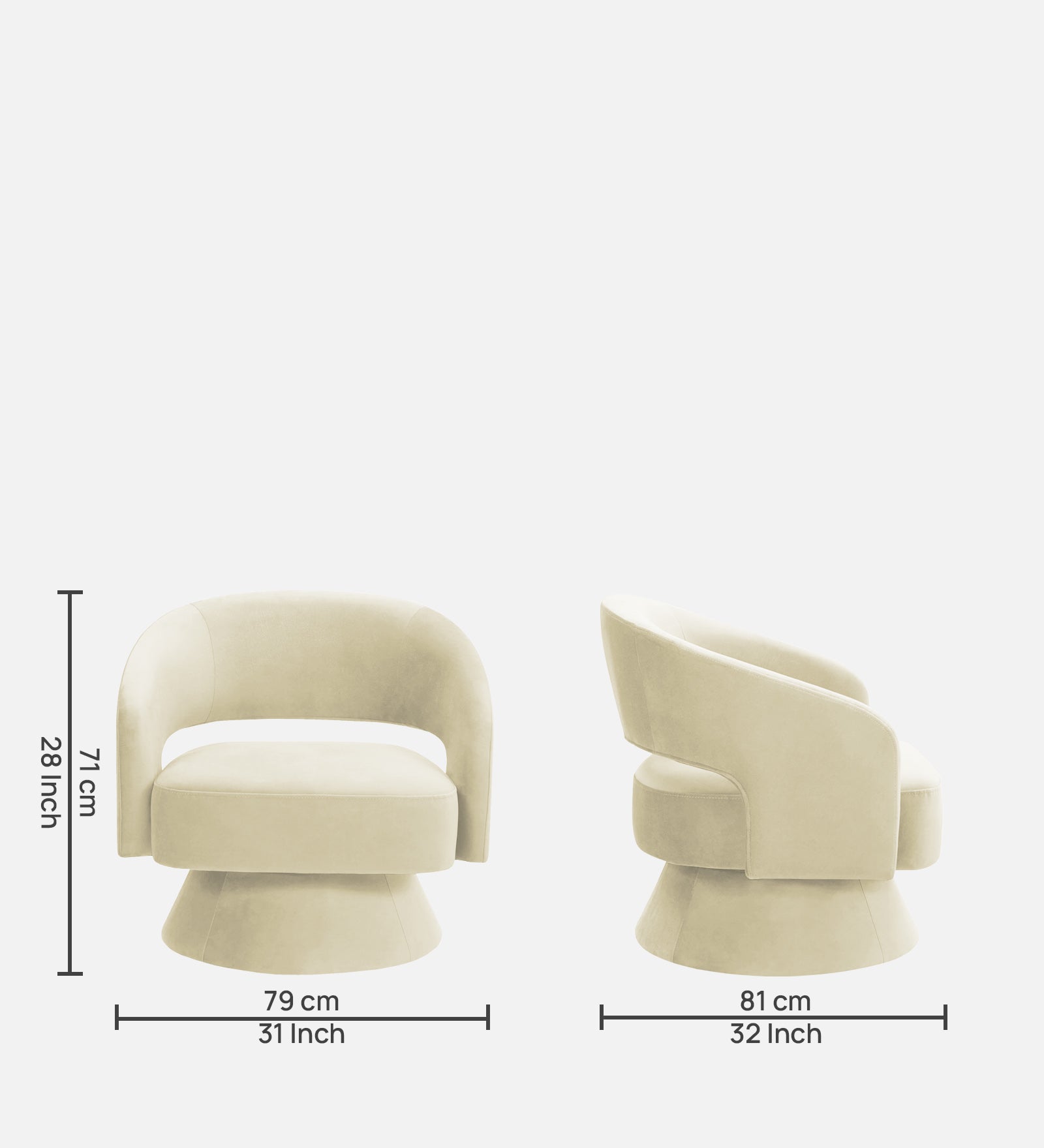 Pendra Velvet Swivel Chair In Warm White Colour - Febonic Living