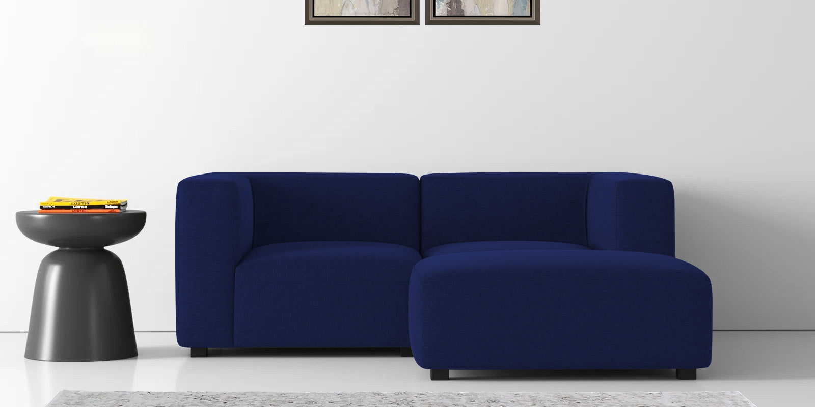 Dora Velvet LHS Sectional Sofa (2+Ottoman Lounger) In Indigo blue Colour - Febonic Living
