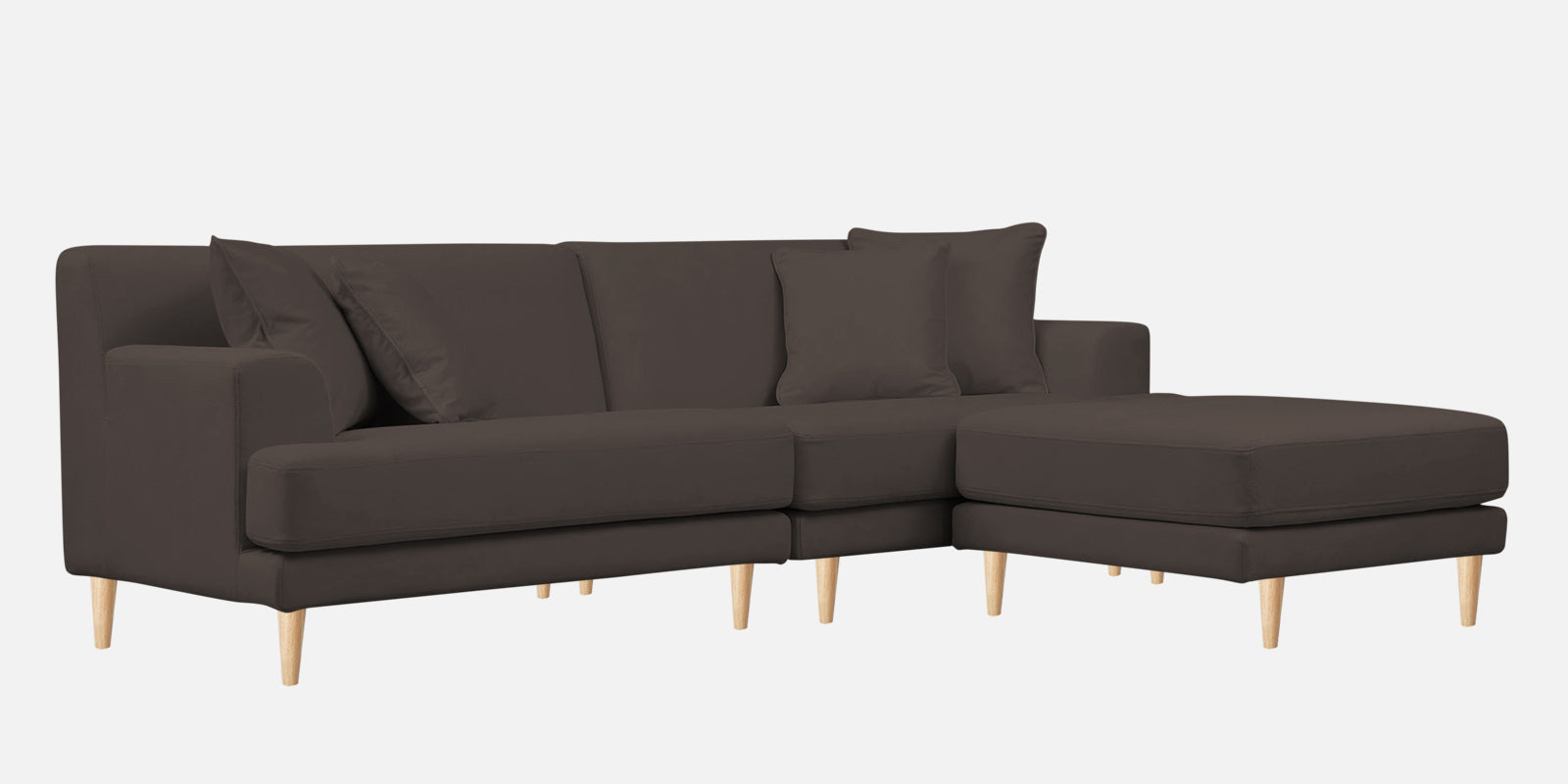 Woody Fabric LHS Sectional Sofa (3+Lounger) In Lito Brown Colour - Febonic Living