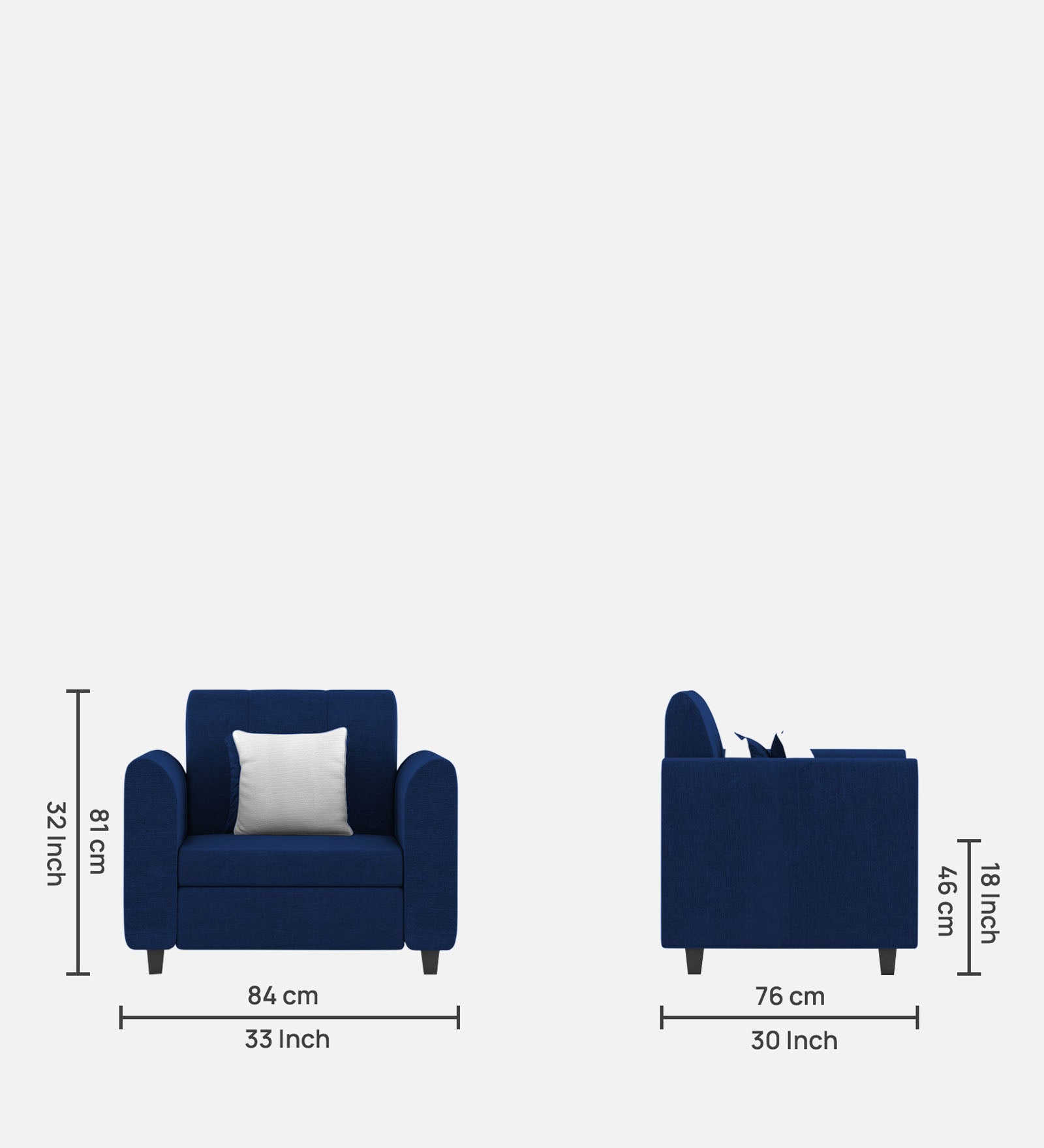 Denmark Fabric 1 Seater Sofa In Royal Blue Colour - Febonic Living