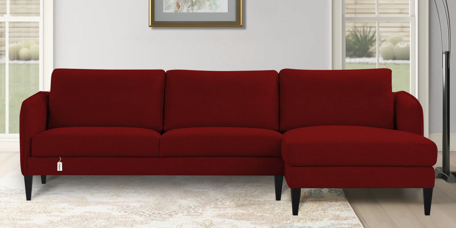 Piku Fabric LHS Sectional Sofa (3+Lounger) In Blood Maroon Colour - Febonic Living
