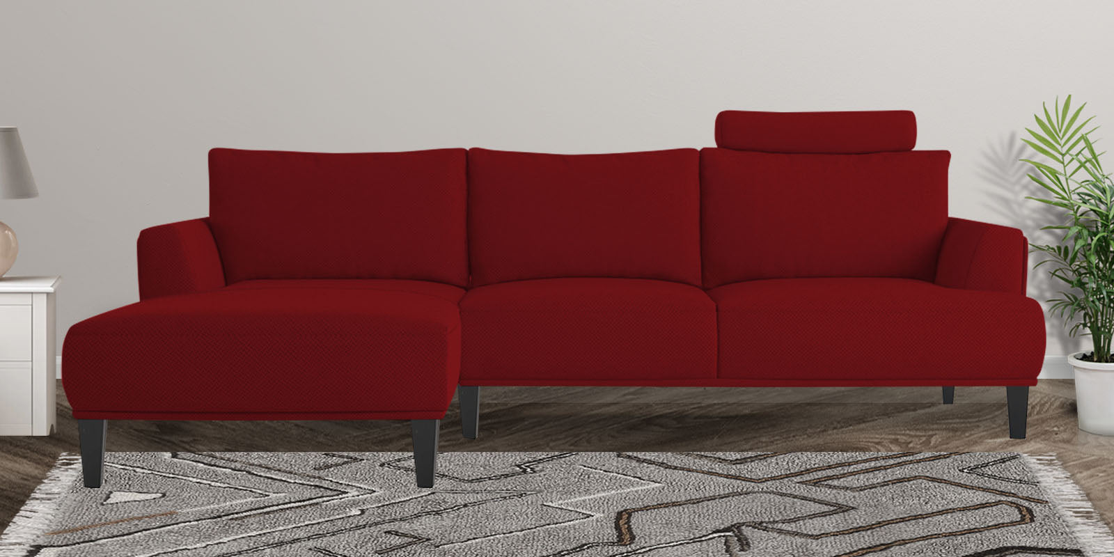 Como Fabric RHS Sectional Sofa (3+Lounger) In Blood Maroon Colour - Febonic Living