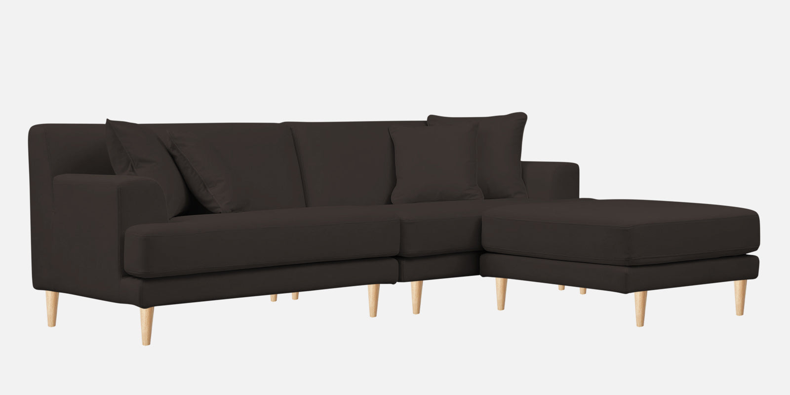 Woody Fabric LHS Sectional Sofa (3+Lounger) In Coal Brown Colour - Febonic Living
