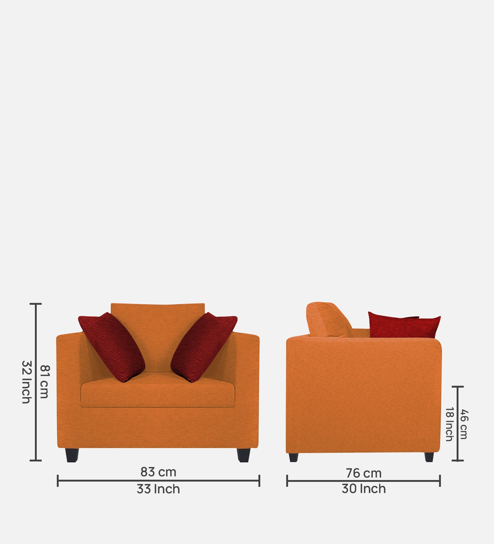 Nuska Fabric 1 Seater Sofa In Dark Orange Colour - Febonic Living