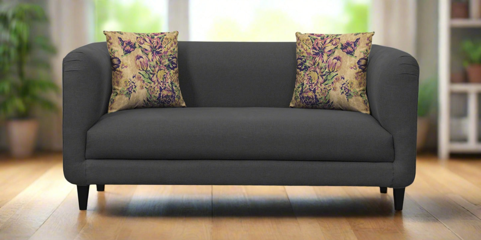 Niki Fabric 2 Seater Sofa In Charcoal Grey Colour