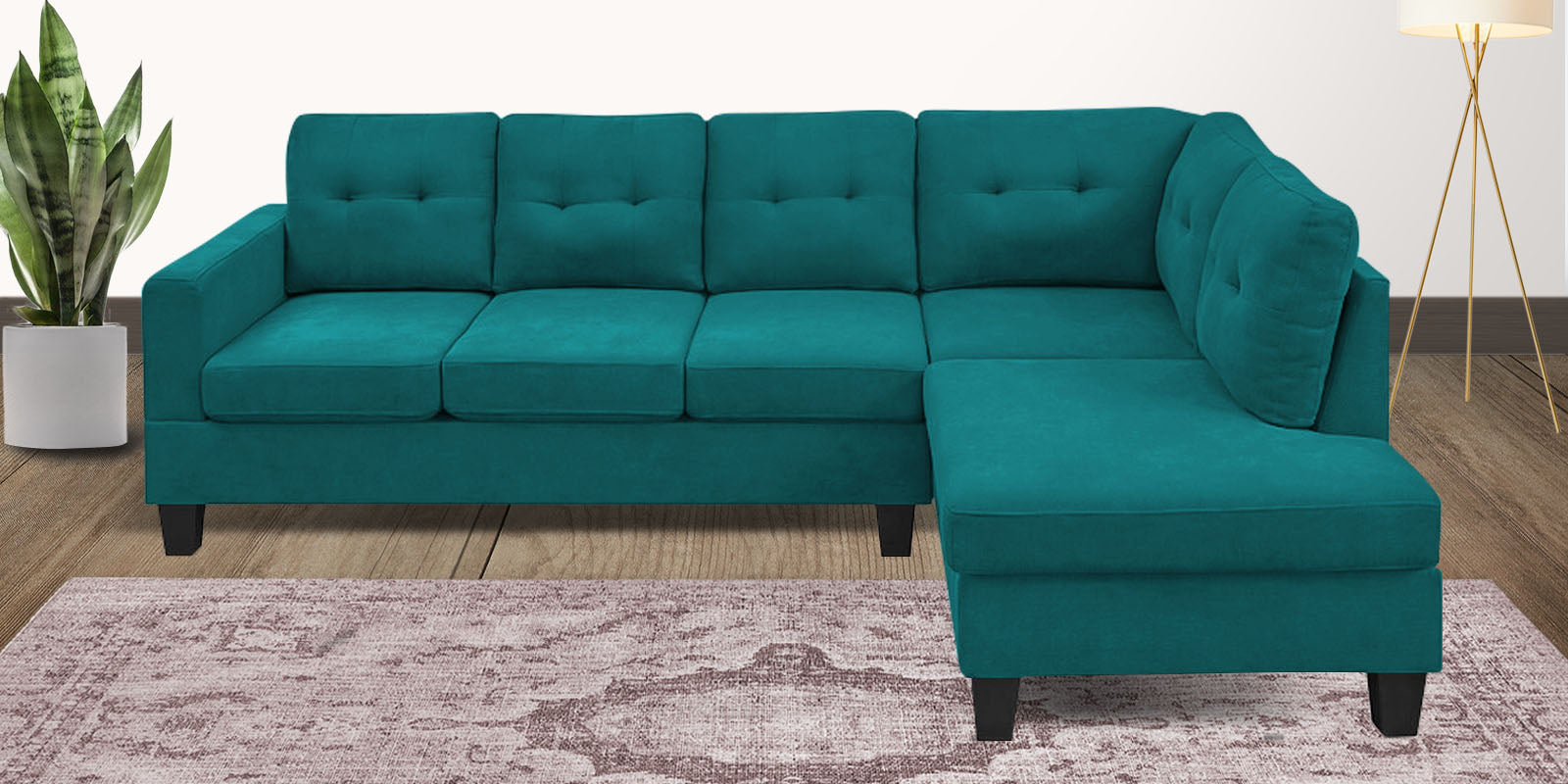 Thomas Fabric LHS Sectional Sofa (3+Lounger) In Sea Green Colour - Febonic Living