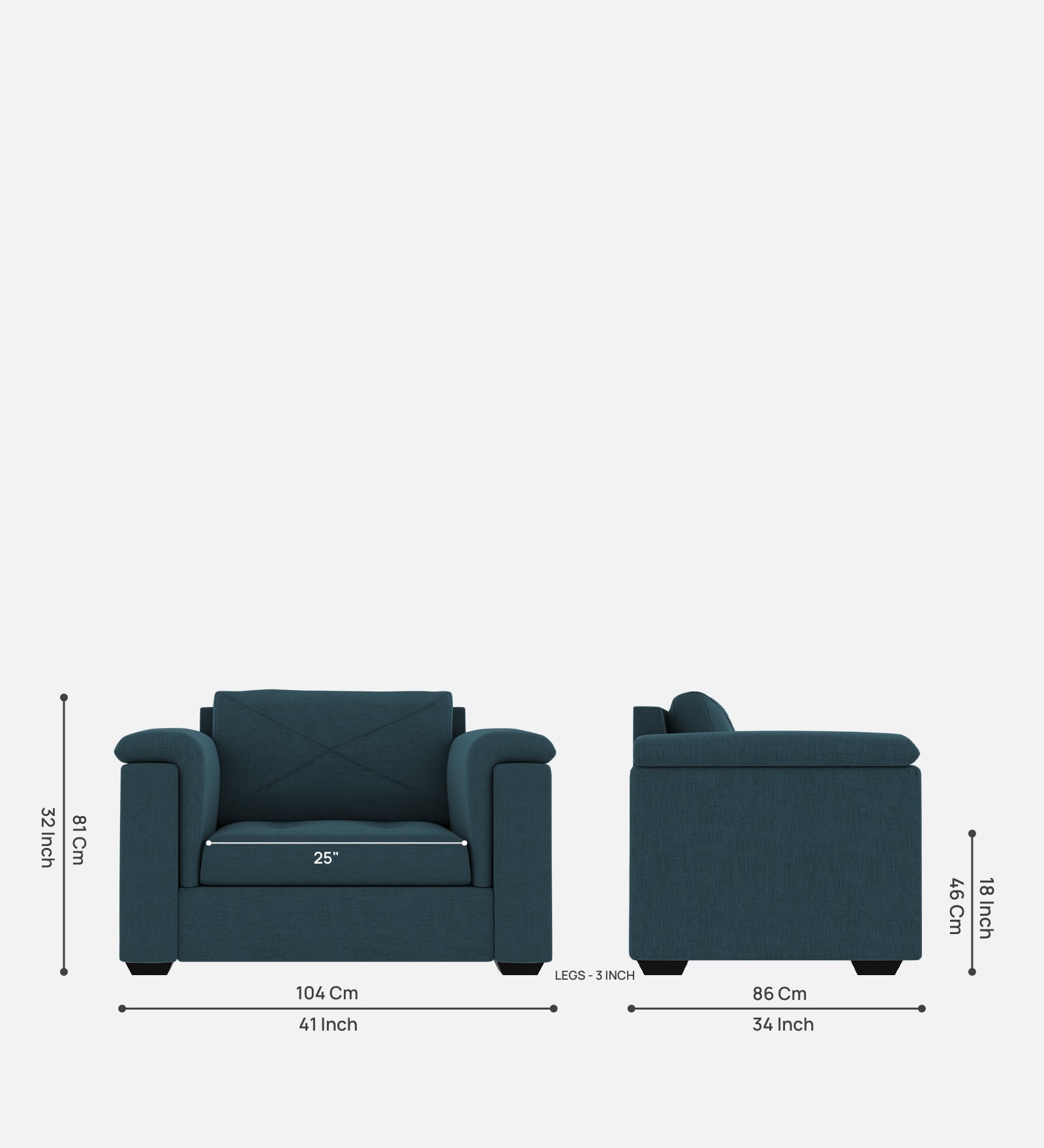 Andres Fabric 1 Seater Sofa In Harbour Blue Colour - Febonic Living
