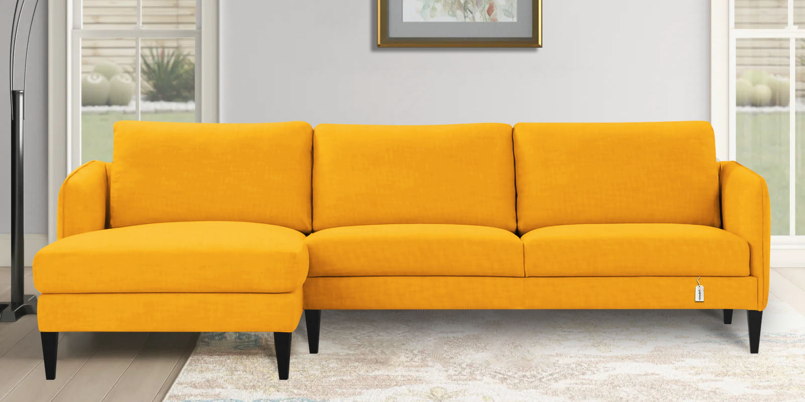 Piku Fabric RHS Sectional Sofa (3+Lounger) In Bold Yellow Colour - Febonic Living