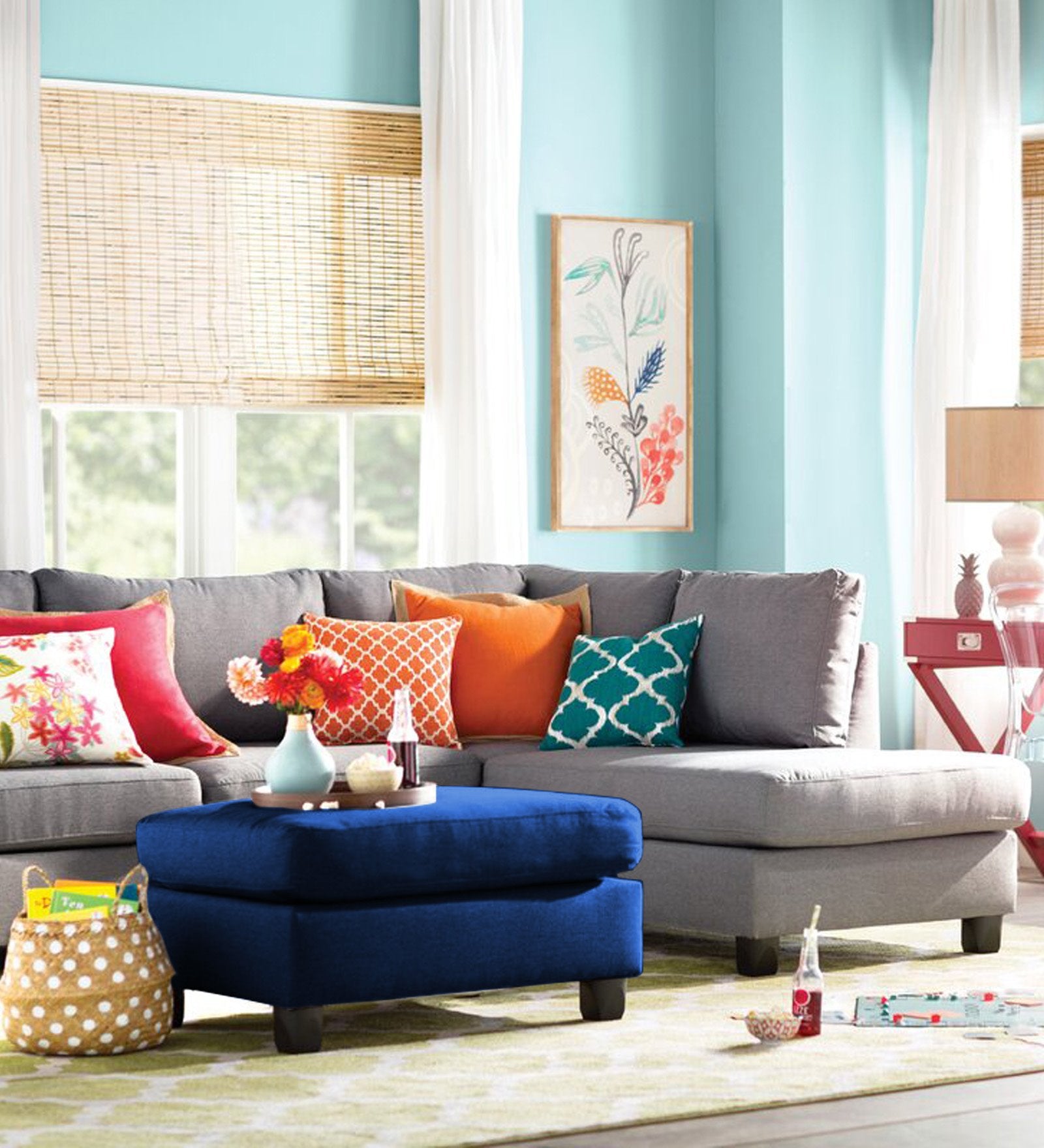 Balkan Fabric Pouffe In Royal Blue Colour - Febonic Living