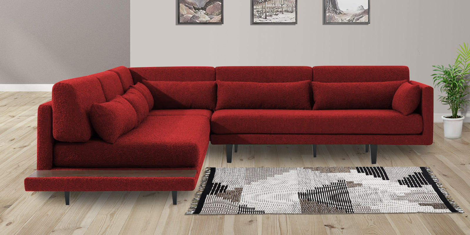Malta Fabric 6 Seater RHS Corner Sofa In Blood Maroon Colour - Febonic Living