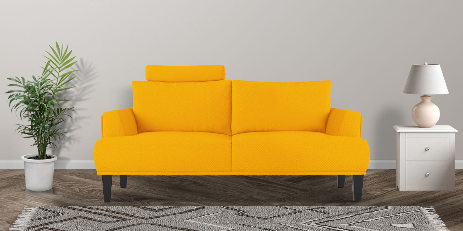 Como Fabric 2 Seater Sofa In Bold Yellow Colour - Febonic Living