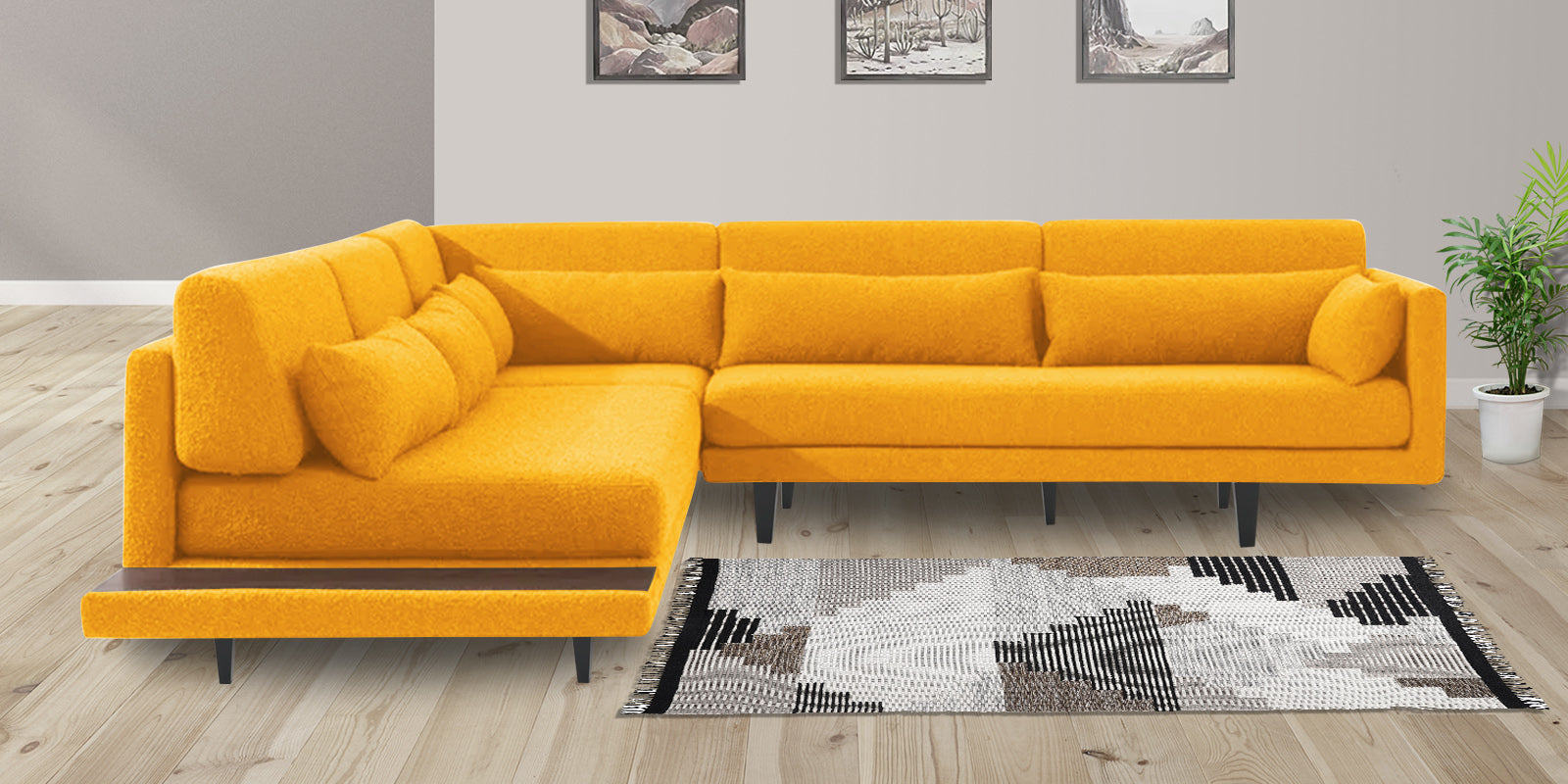 Malta Fabric 6 Seater RHS Corner Sofa In Bold yellow Colour - Febonic Living