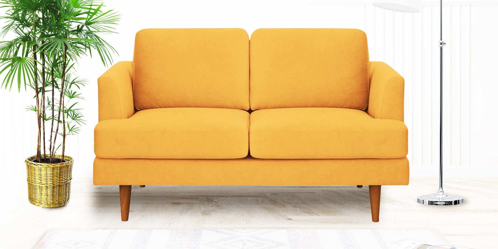 Motra Velvet 2 Seater Sofa In Turmeric yellow Colour - Febonic Living
